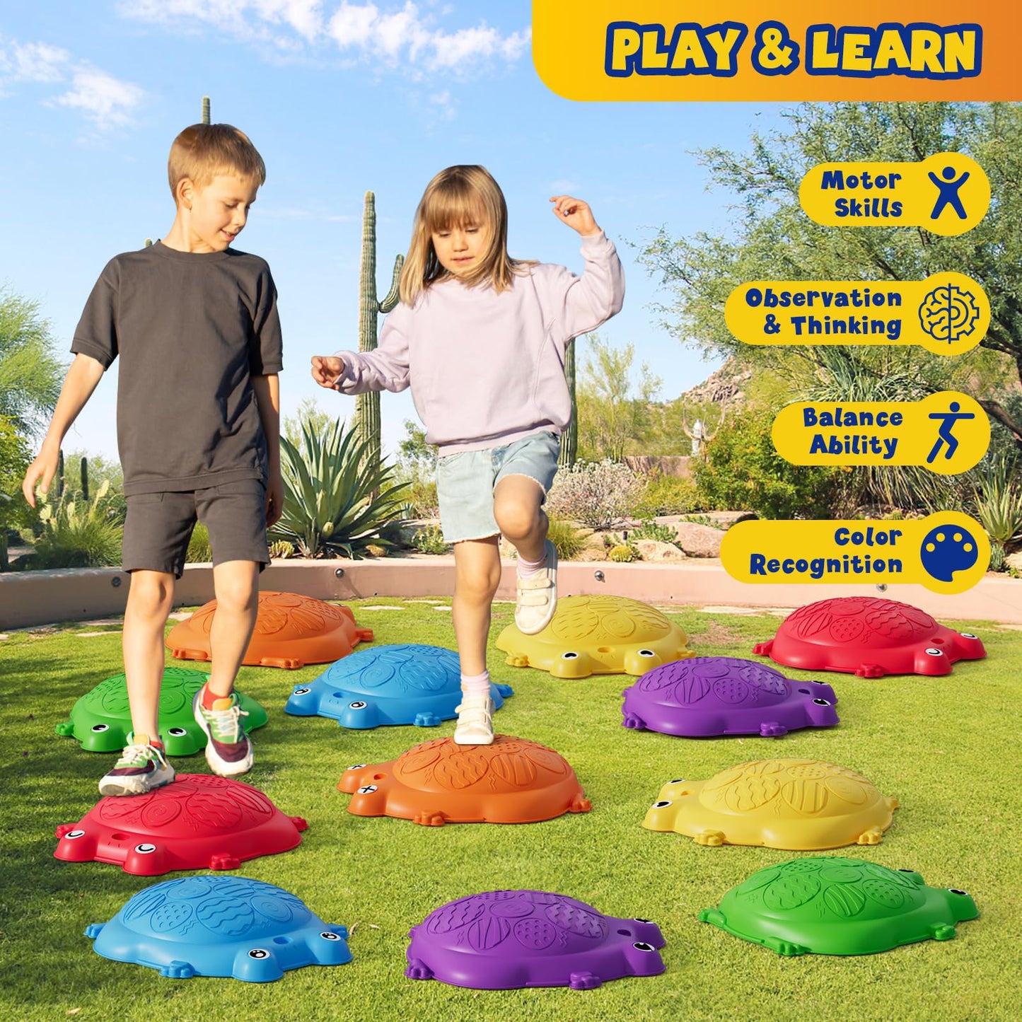 HYES Stepping Stones for Kids, 12PCS Non-Slip Balance Steps Stones