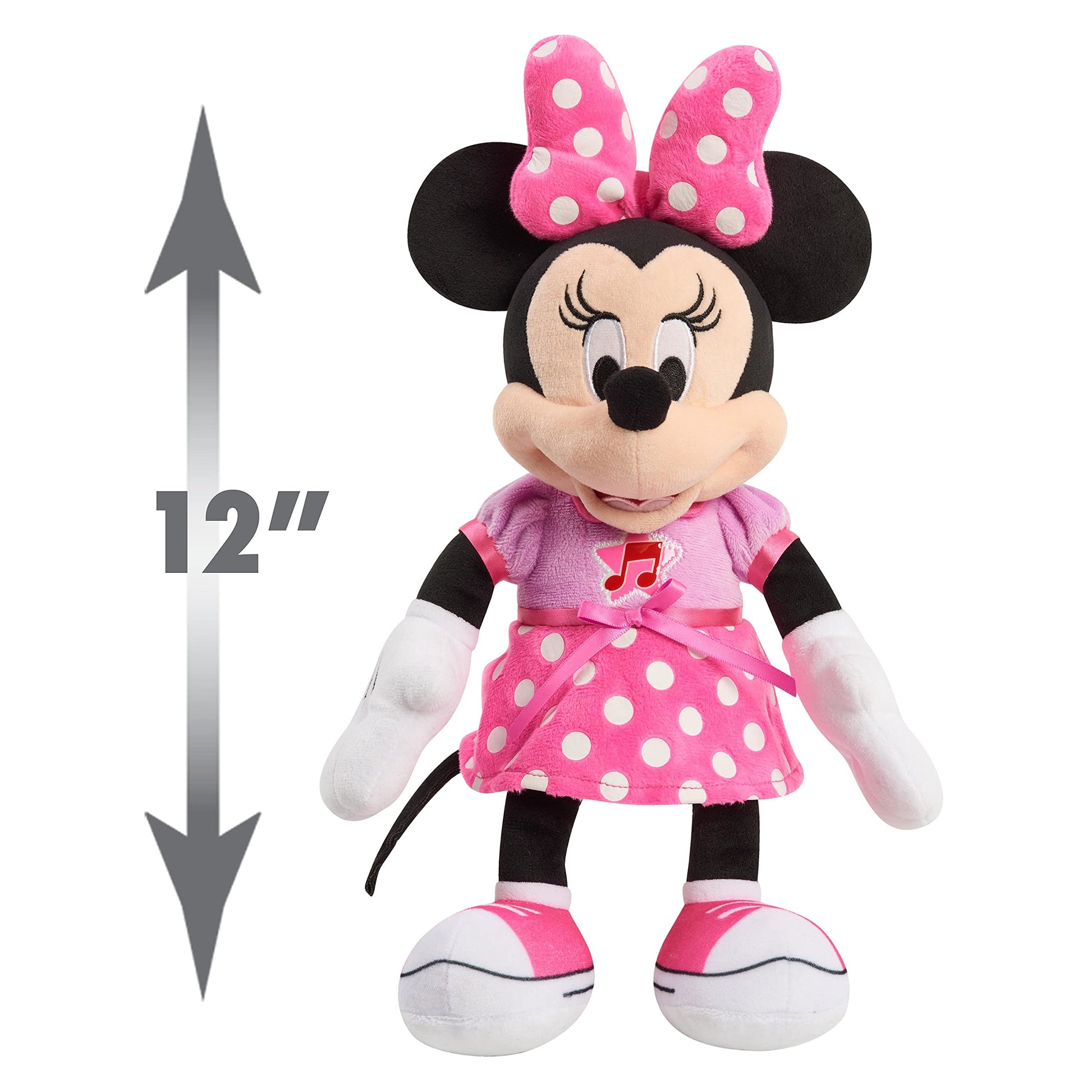 Disney Junior Mickey Mouse Funhouse Singing Fun Minnie Mouse 13 Inch Lights and Sounds Feature Feature Plush, Sings Bowtoons Theme Song, Kids Toys