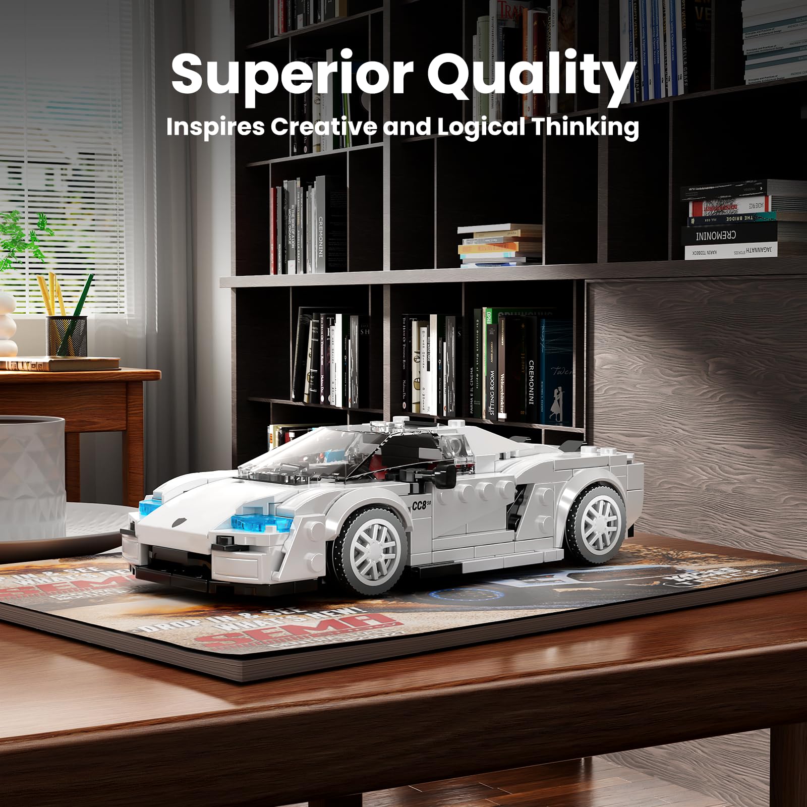 Mould King Car Model Building Kit with Acrylic Display Case, 388 PCS Toy