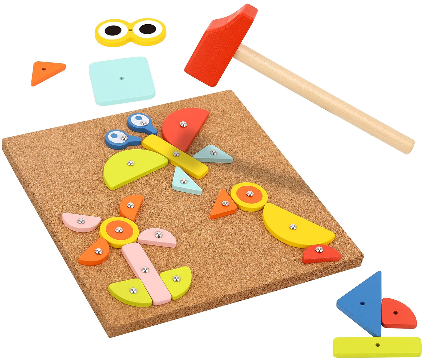 TOOKYLAND Wooden Tap Nailing Game - 82pcs Hammer and Nails Pounding Toy, Ages 4+