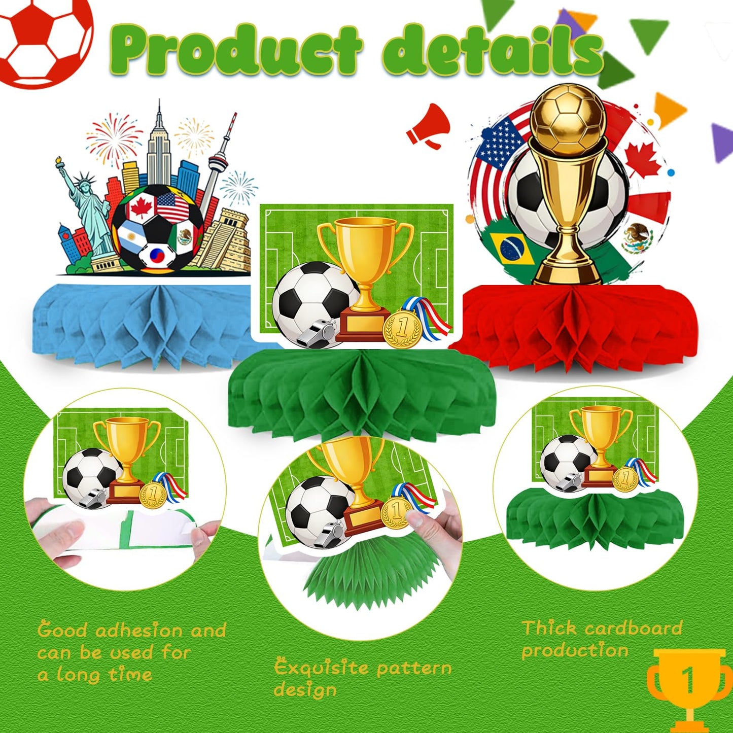 9 Pcs Soccer Centerpieces for Table, 2026 World Soccer Cup Decorations, Soccers Theme Party Decoration, Football Birthday Party Decor, World Soccers