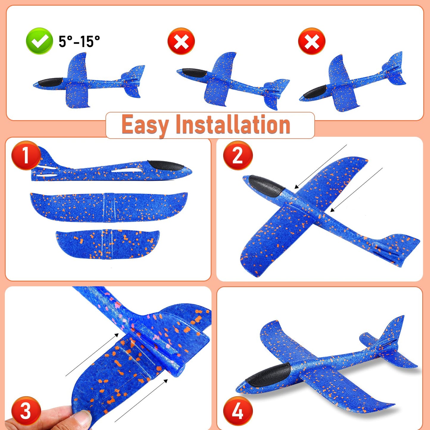 IJRPLM 4 Pack Foam Airplanes, 17.5 Inch Airplane Toys, 2 Flight Modes Glider Plane Flying Toy, Large Throwing Foam Plane for Kids 3-7 Year Olds