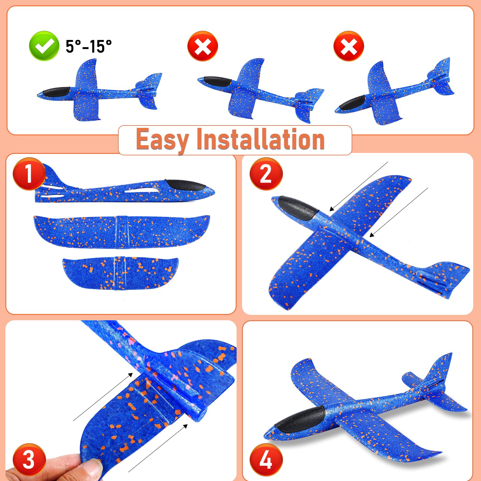 IJRPLM 4 Pack Foam Airplanes, 17.5 Inch Airplane Toys, 2 Flight Modes Glider Plane Flying Toy, Large Throwing Foam Plane for Kids 3-7 Year Olds