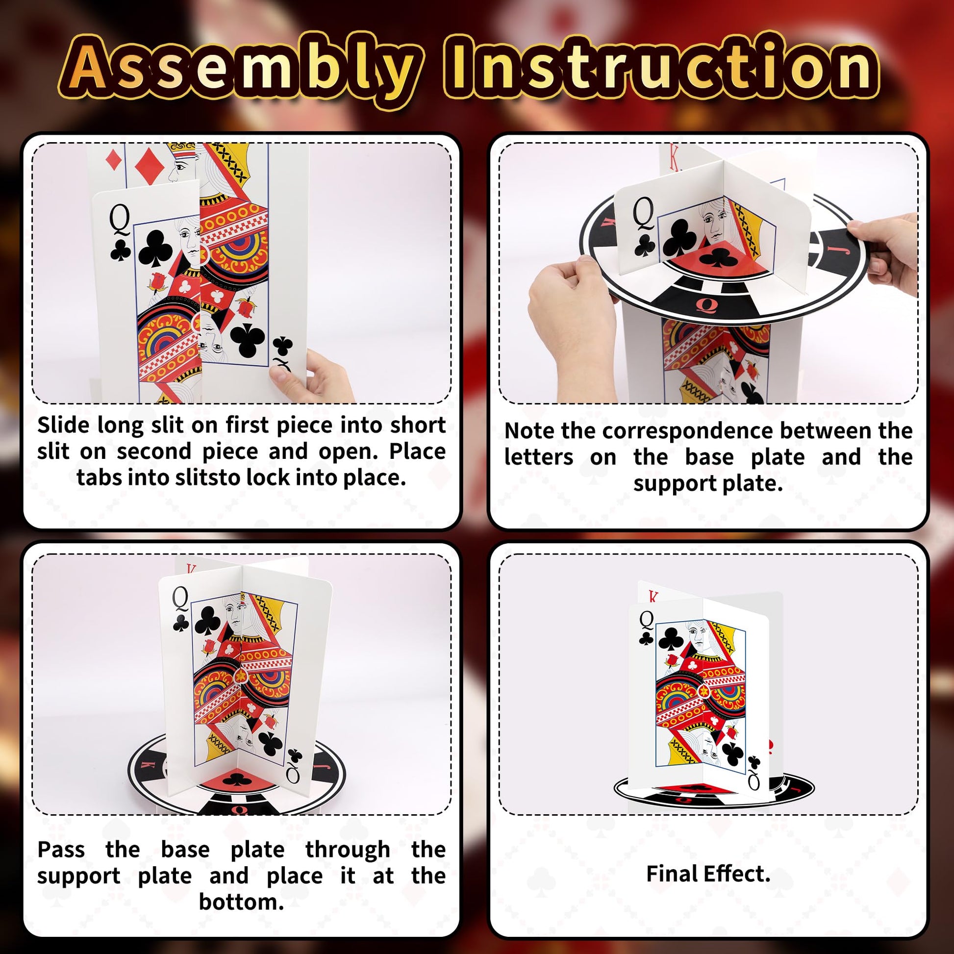 4 Pack Casino Centerpieces for Tables Casino Table Decoration Casino Theme Party Decorations 3D Poker Cardboard for Vegas Game Night Party Casino