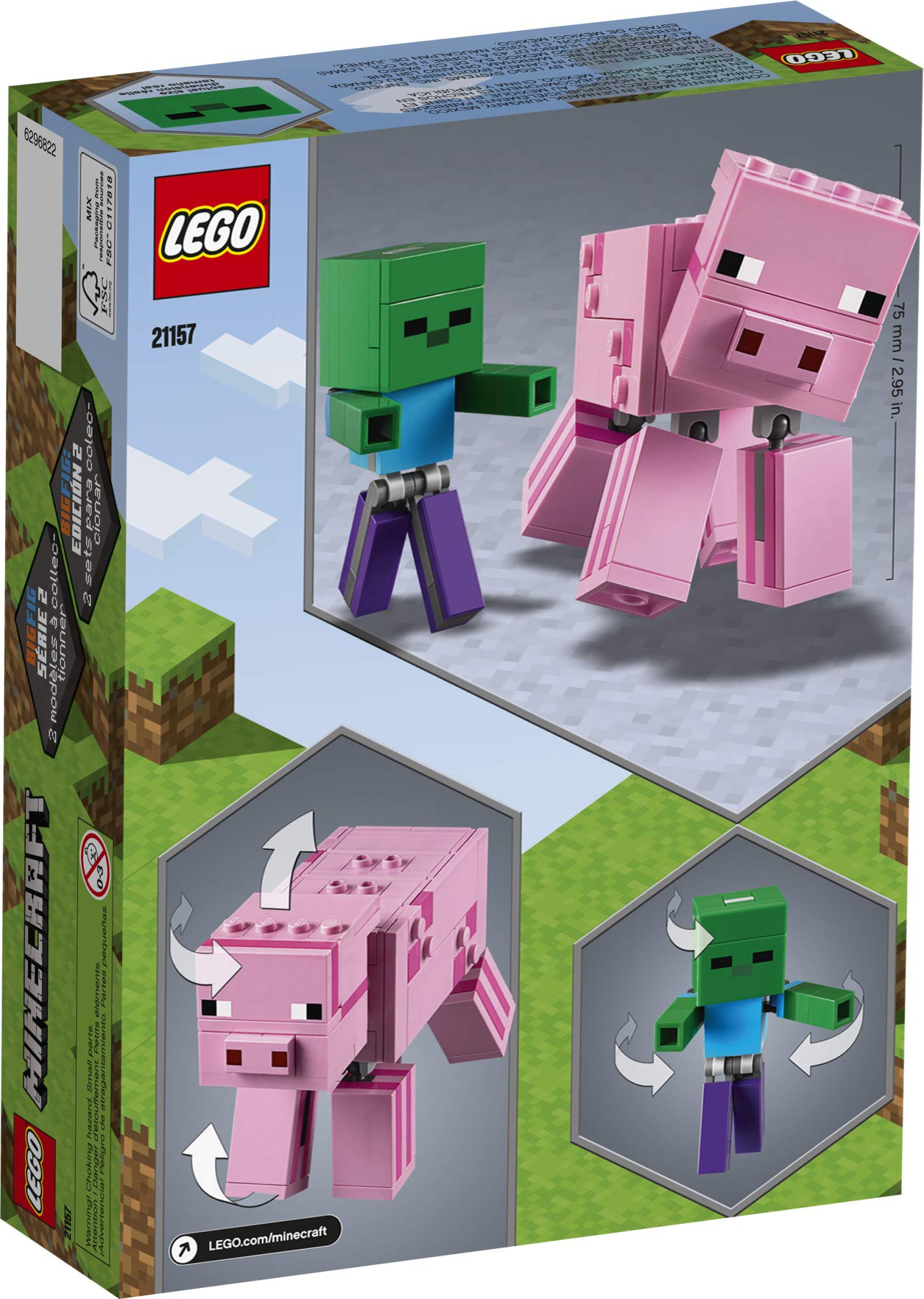 LEGO Minecraft Pig BigFig and Baby Zombie Character 21157 Cool Buildable Play-and-Display Toy Animal Figure for Kids, New 2020 (159 Pieces)