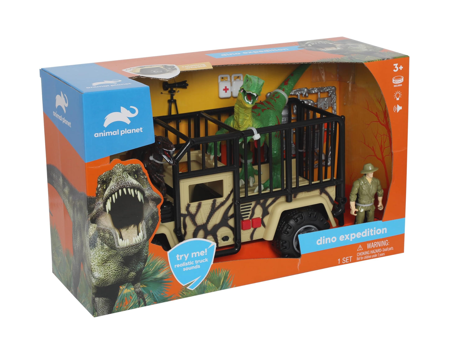 Animal Planet Dino Expedition Playset - Transport Truck with Lights & Sounds, Dinosaurs, Action Figure & Accessories for Kids Ages 3+