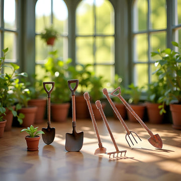 4 Pcs Miniature Dollhouse Garden Tools 1:12 Mini Rusty Shovel Hoe and Pitchfork Fairy Garden Accessories Furniture Ornaments Micro Landscape Decor