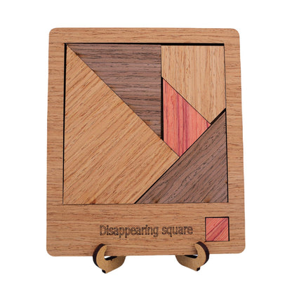 Premium Wooden Jigsaw Puzzle - Disappearing Square Design - Educational Family Game for Adults & Teens Unique Gift Idea (Triangle-Cut Square Puzzle)