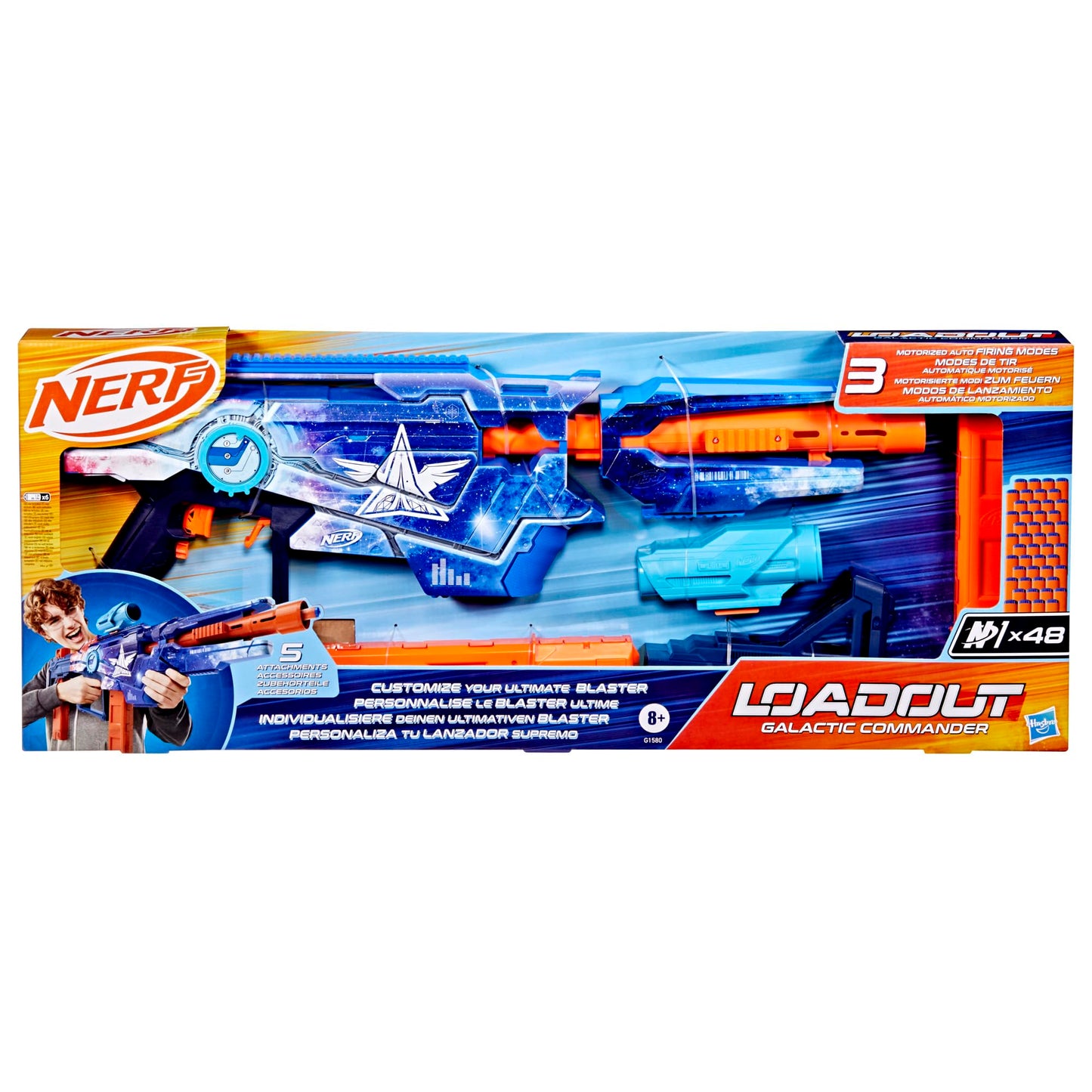 Nerf Loadout Galactic Commander Motorized Blaster, 3 Firing Modes, 3 Attachment Accessories, 48 Nerf N1 Darts, Kids Toys & Gifts, Ages 8+