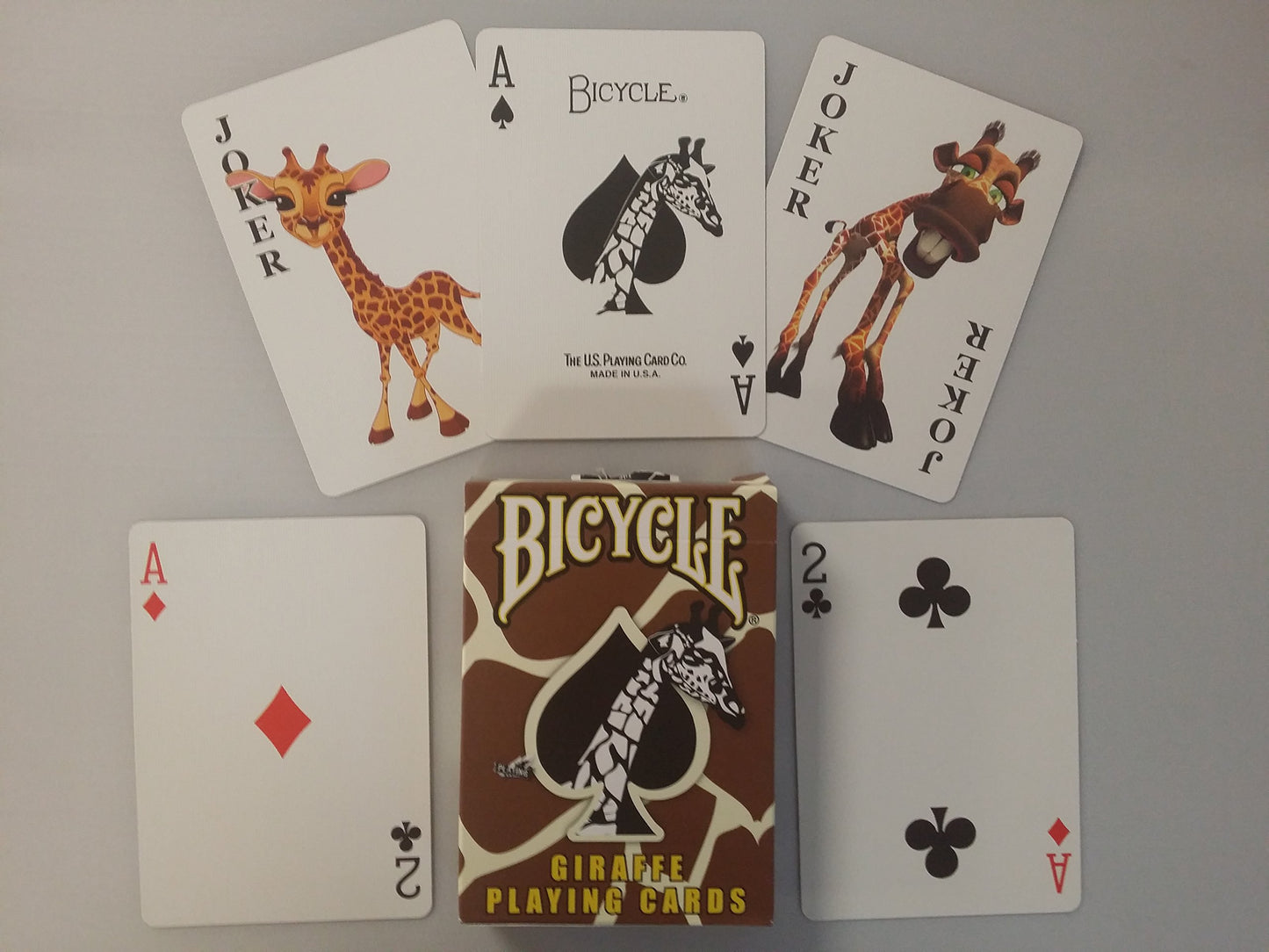 USPC Bicycle Giraffe Deck - Brown Yellow White Skin Back Design