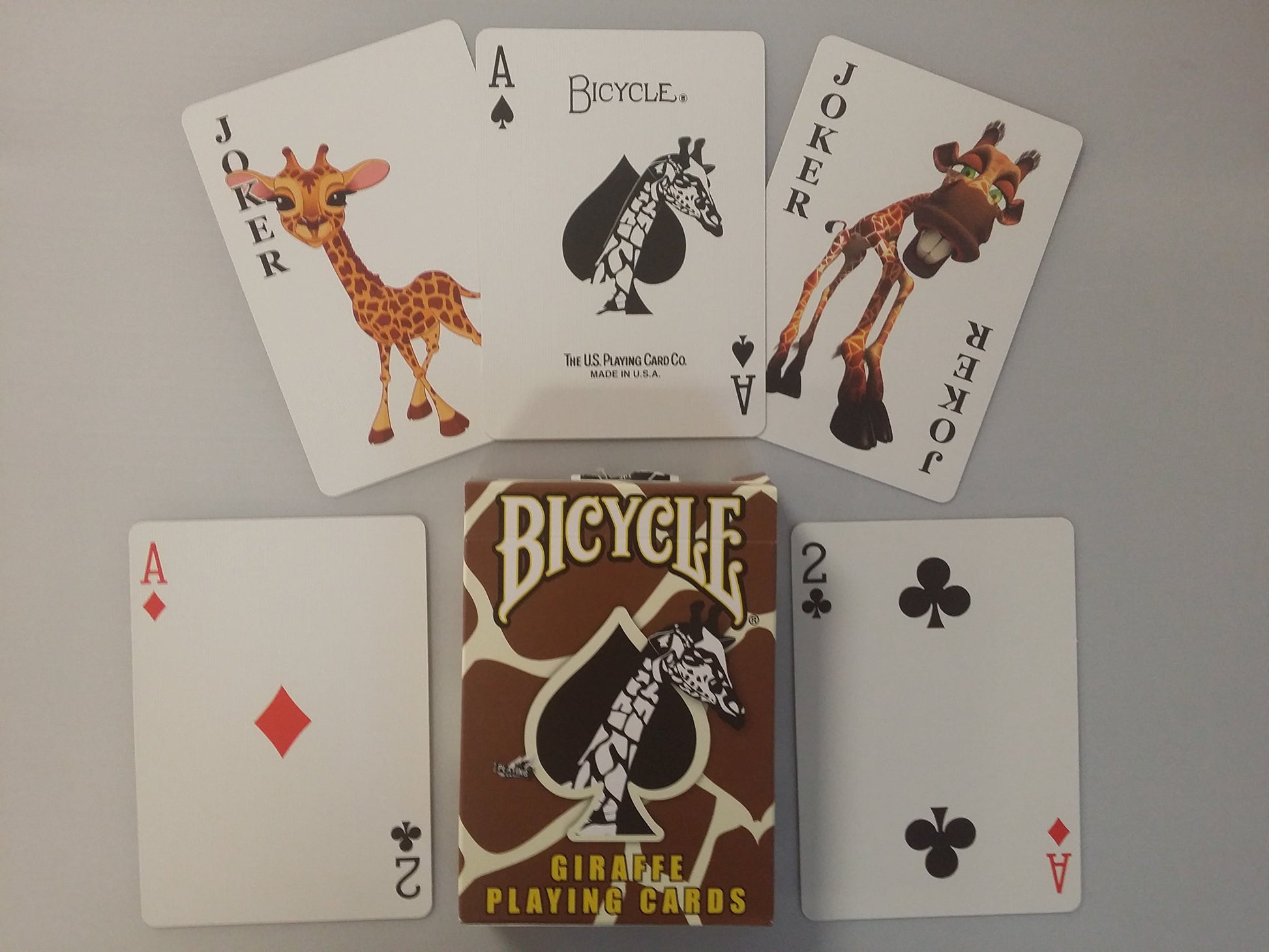 USPC Bicycle Giraffe Deck - Brown Yellow White Skin Back Design