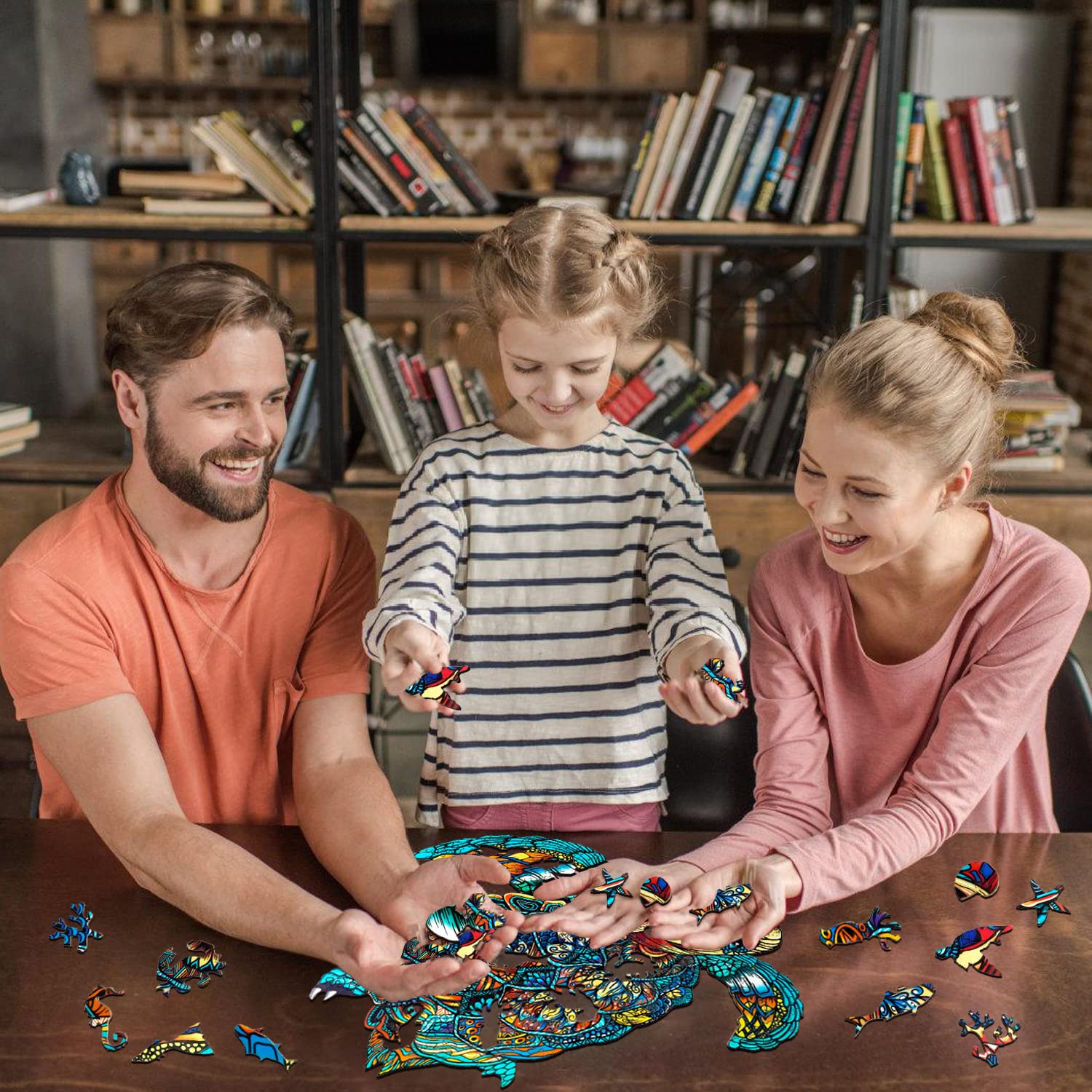 Jigfoxy Wooden Puzzles for Adults, Sea Turtle Wooden Jigsaw Puzzles for Adults Kids, Unique Animal Shape Wood Cut Puzzles, Christmas Thanksgiving