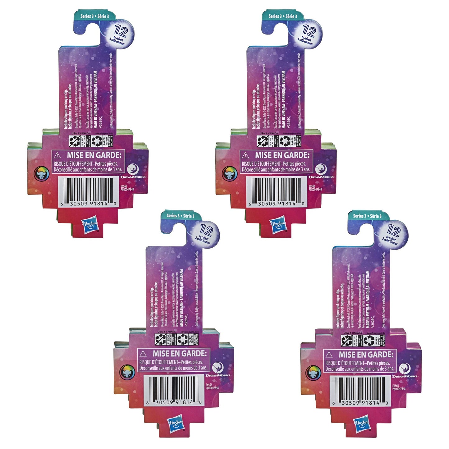 Trolls DreamWorks World Tour Tiny Dancers Surprise 4-Pack Series 3, Tiny Dancers Dolls, Clips, Rings, and Glasses, Toy for Kids 4 and Up