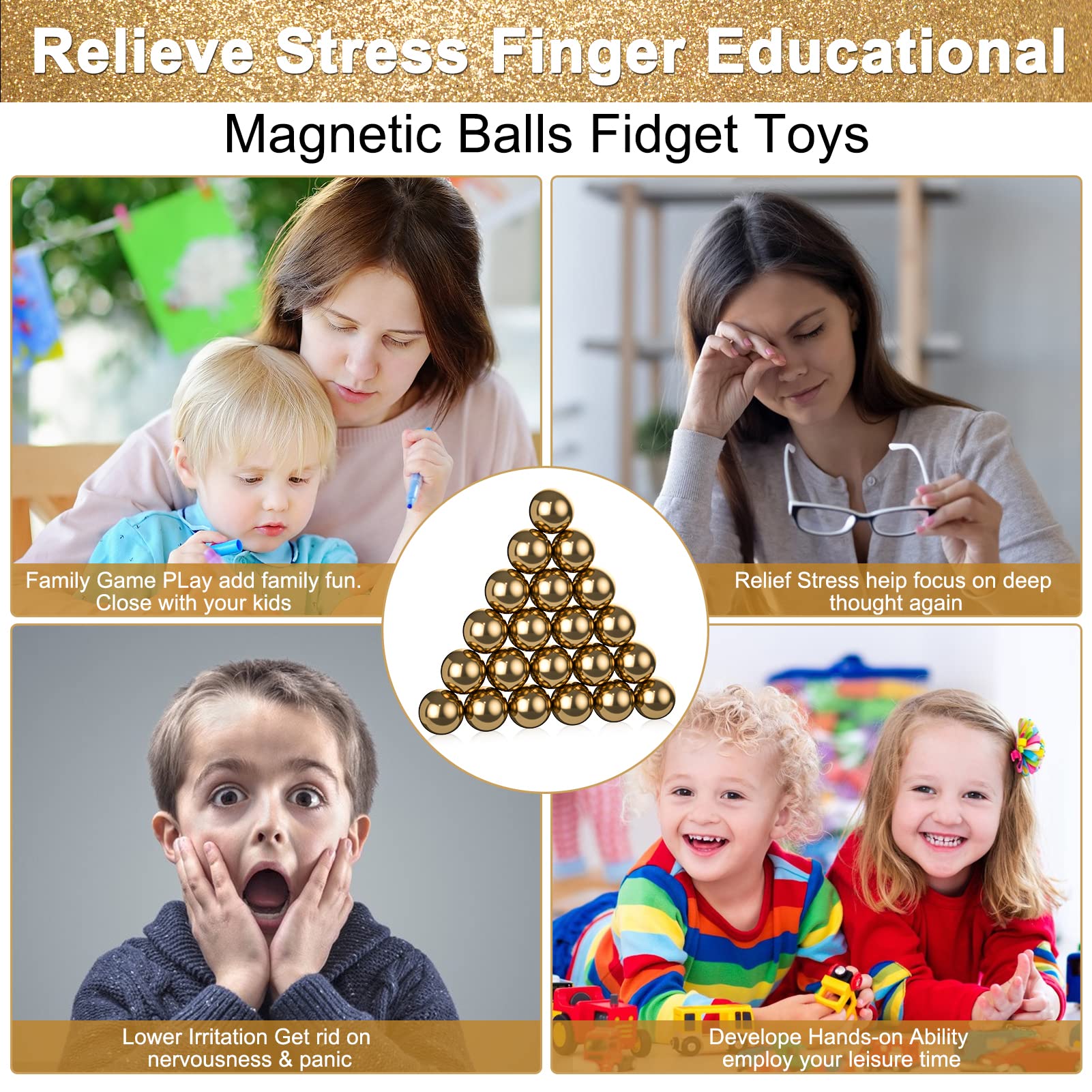 21Pcs Gold Mutual Attraction Sensory Fidget Toy, Educational Science Kit for Anxiety Relief, 20mm Desk Balls for Kids Adults, Stocking Stuffers Gift