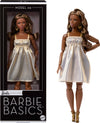 Barbie Basics Model Collector Fashion Doll 09 with Brunette Hair in Golden Dress & Strappy Heels, Universal-fit Fashions & Posable Body