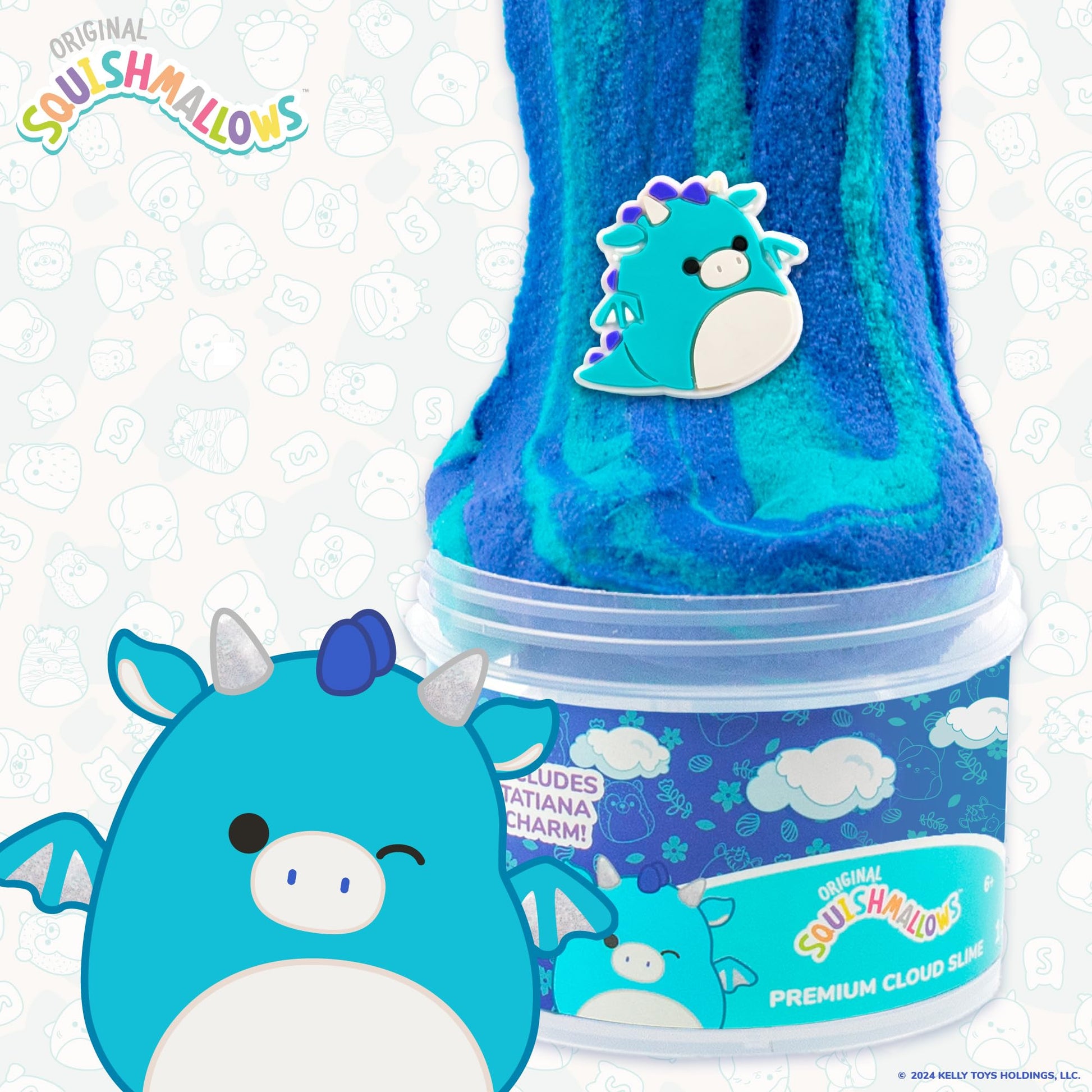 Original Squishmallows Scented Slime Jar, Blue Raspberry Tatiana the Dragon