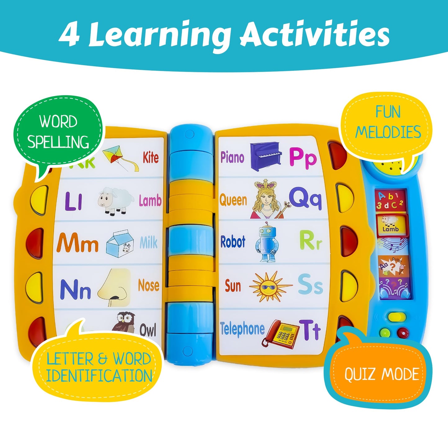 Talking Activity Book for 2 Years Old & Up - Sound Book with 5 Learning Activities Including Letters, Numbers, Quiz Game & Memory Match - Interactive