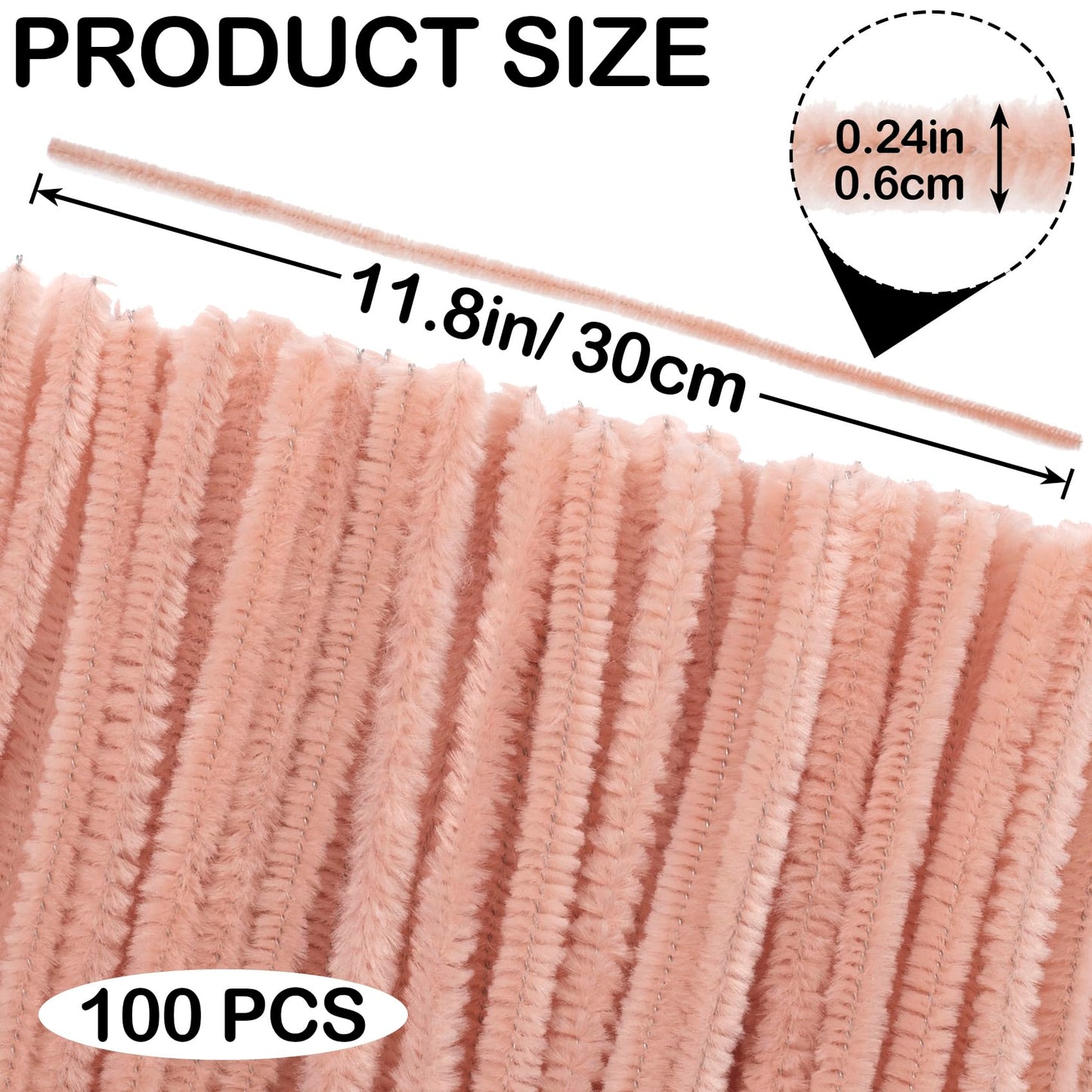 STSTR 100PCS Light Brown Pipe Cleaners, Christmas Tan Pipe Cleaners for Crafts, Solid Color Craft Supplies, Fuzzy Sticks Set for DIY Arts Crafts