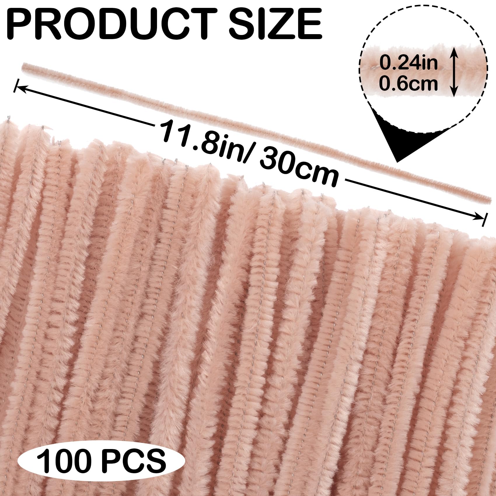 STSTR 100PCS Light Brown Pipe Cleaners, Christmas Tan Pipe Cleaners for Crafts, Solid Color Craft Supplies, Fuzzy Sticks Set for DIY Arts Crafts