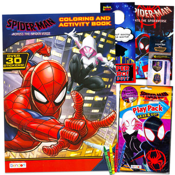 Spiderverse Coloring & Activity Book Set - Bundle of Spiderman Coloring Pages, Play Pack, Games, Puzzles, 300+ Stickers, More | Superhero Set for Kids