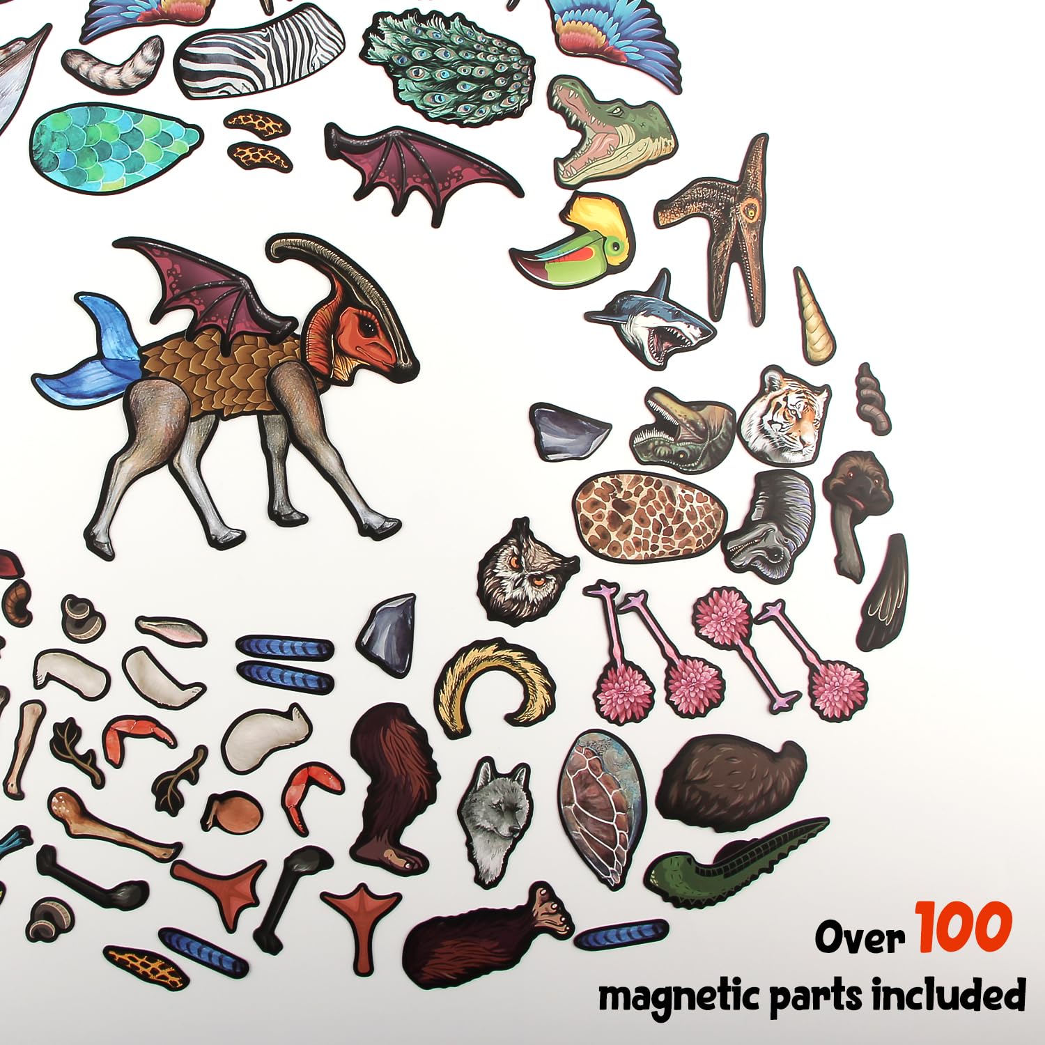 QLLQTIGER Cryptid Construction Kit Monster Magnet Fridge Toys, Magnetic Creature Creation Kit, 100 Pieces, Rubber, Fantastical, Whimsical Playful