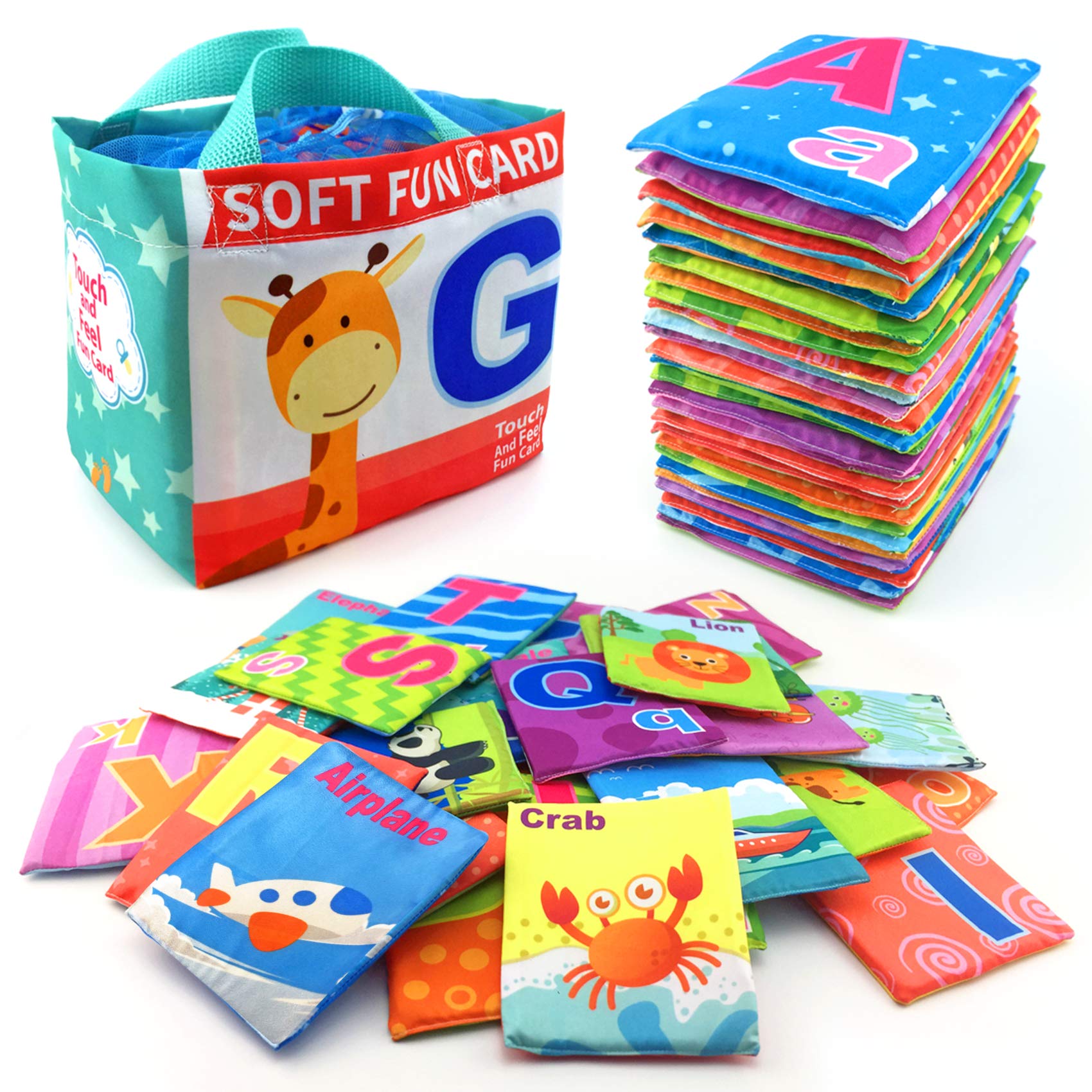 Baby First Flash Cards, 26 Soft Alphabet Cards with Cloth Storage Bag