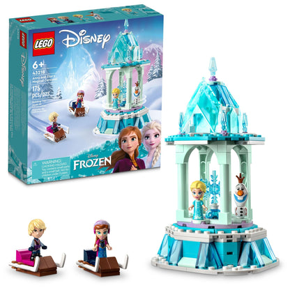 LEGO Disney Frozen Anna and Elsa’s Magical Carousel 43218 Ice Palace Building Toy Set with Disney Princess Elsa, Anna and Olaf, Great Birthday Gift