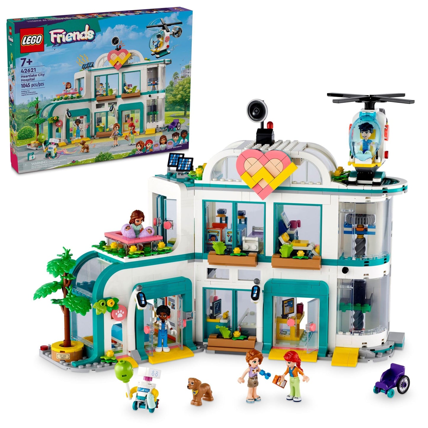 LEGO Friends Heartlake City Hospital Toy Playset, Helicopter Toy and Mini-Doll Characters, Building Set for Kids, Pretend Play, Gift for Girls
