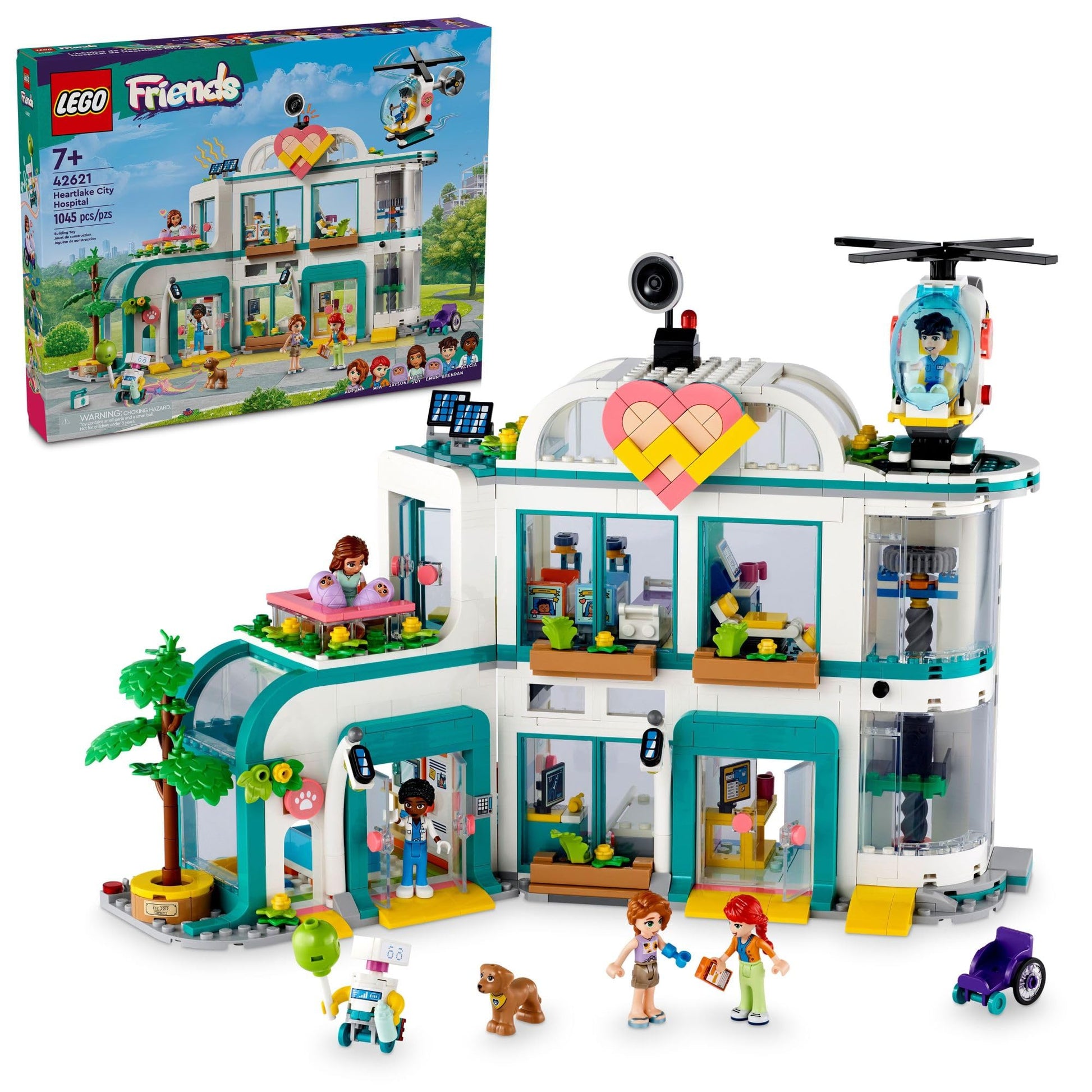 LEGO Friends Heartlake City Hospital Toy Playset, Helicopter Toy and Mini-Doll Characters, Building Set for Kids, Pretend Play, Gift for Girls