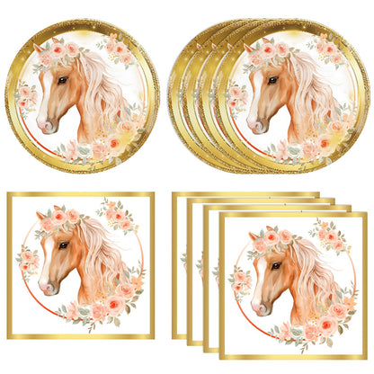 40PCS Horse Birthday Party supplies HorseParty Favors Include Party Plates and Napkins Cowgirl Wild Horse Party Birthday Tableware Decorations