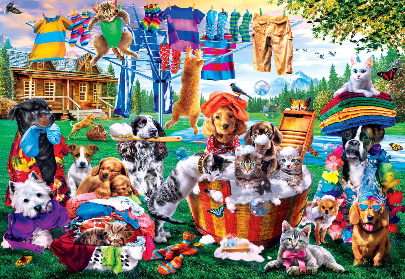 MasterPieces 1000 Piece EZ Grip Jigsaw Puzzle for Adults, Family, Or Youth - Laundry Day Rascals - 23.5"x34"