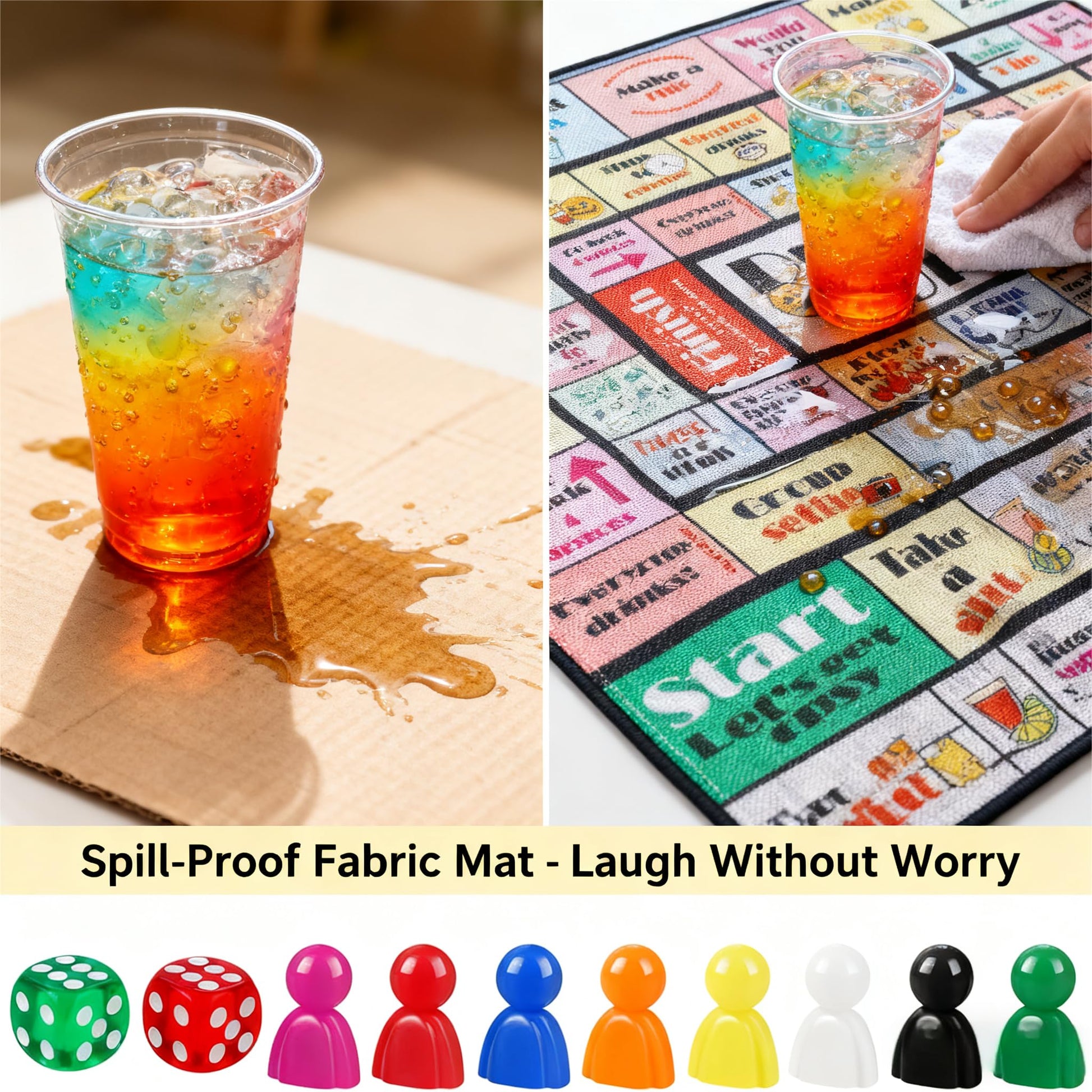 FlamingoCasa Portable Drinking Game Travel Set: Compact Foldable Board & Dice for Camping, Tailgating, Beach - On-The-Go Fun