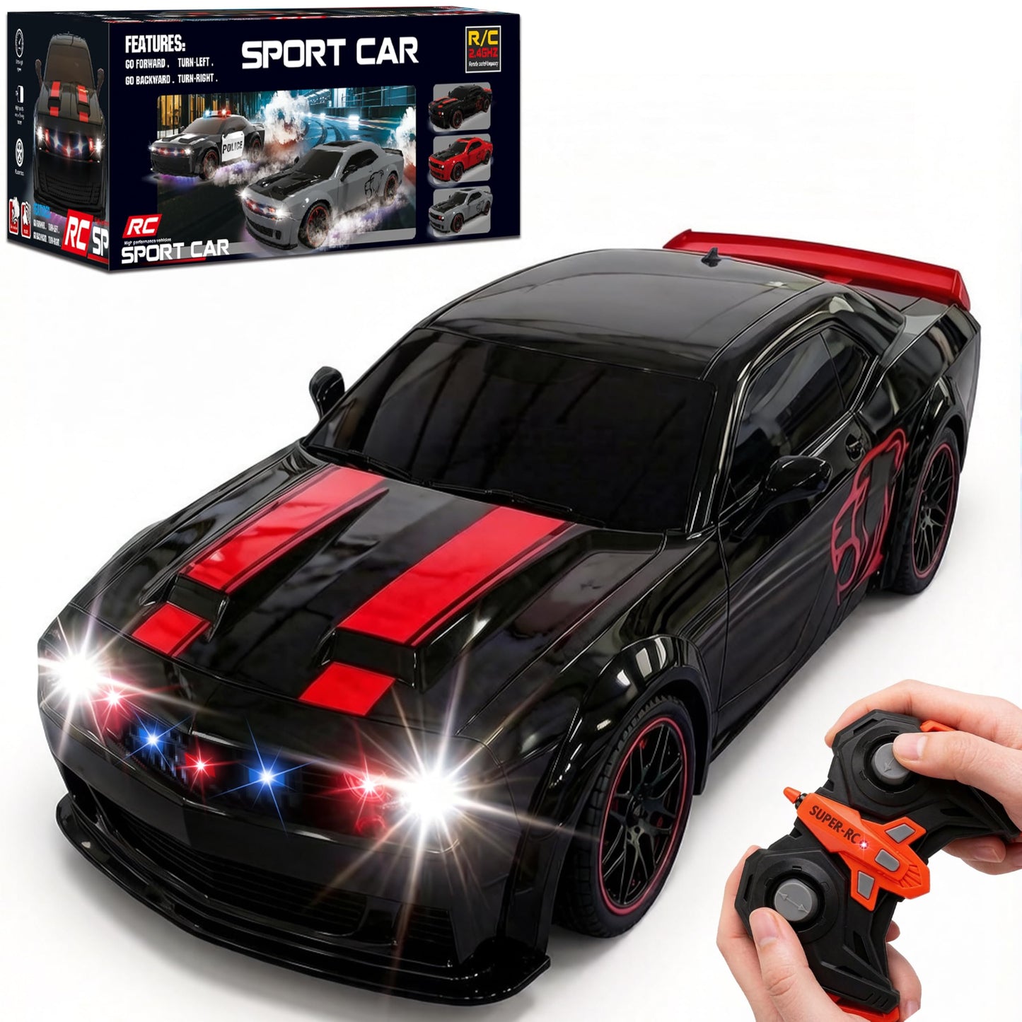 SYUUKH Remote Control Car 1:14 Scale RC Cars with Spray Effect, LED Lights & Realistic Sound, 2.4GHz Racing Toy with Controller, Christmas Birthday