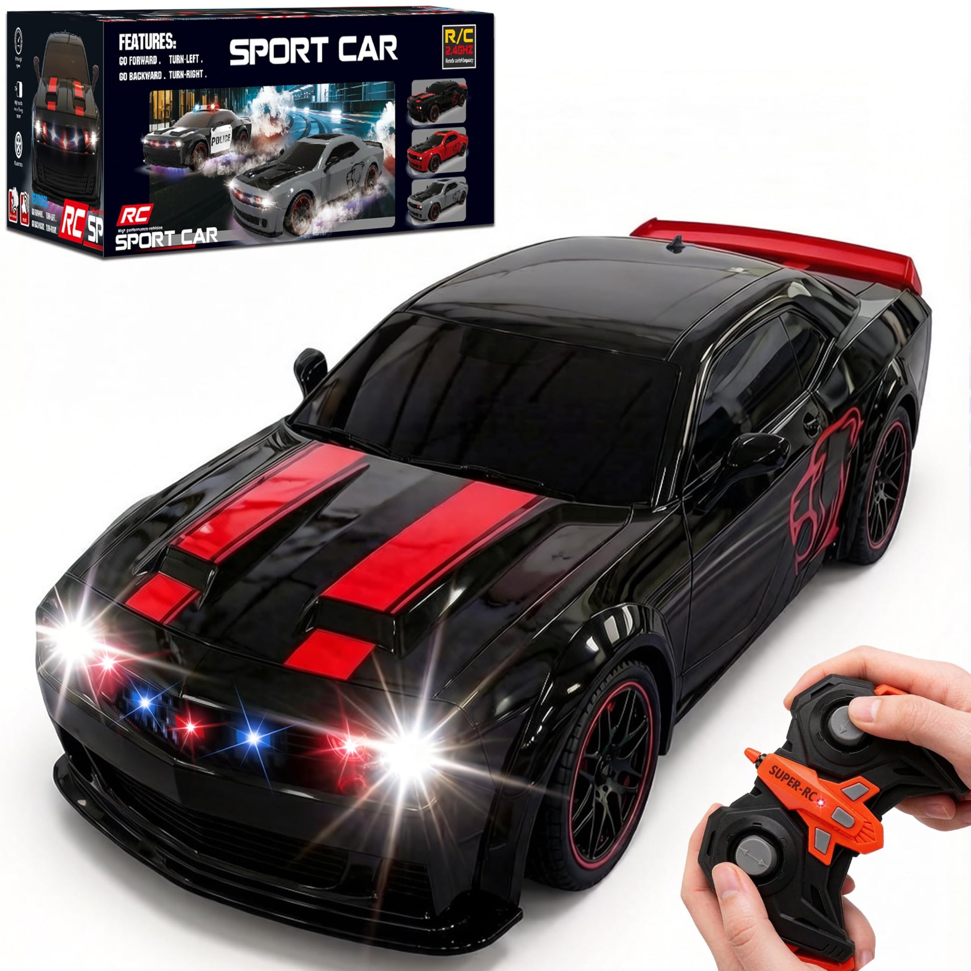 SYUUKH Remote Control Car 1:14 Scale RC Cars with Spray Effect, LED Lights & Realistic Sound, 2.4GHz Racing Toy with Controller, Christmas Birthday