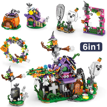 Sawaruita Halloween Haunted House Village Building Set for Kids -Halloween Toys Ghost Pumpkin Building Kit for Kids Party Favors for Goodie Bags