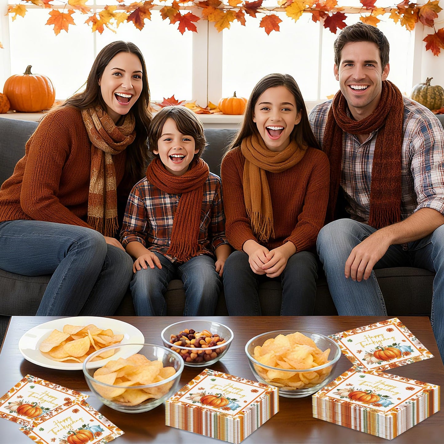 40 Pcs Happy Thanksgiving Napkins - 6.5 Inch Fall Watercolor Paper Napkins, 3-ply Disposable Pumpkin Maple Leaf Cocktail Napkin Tableware Set