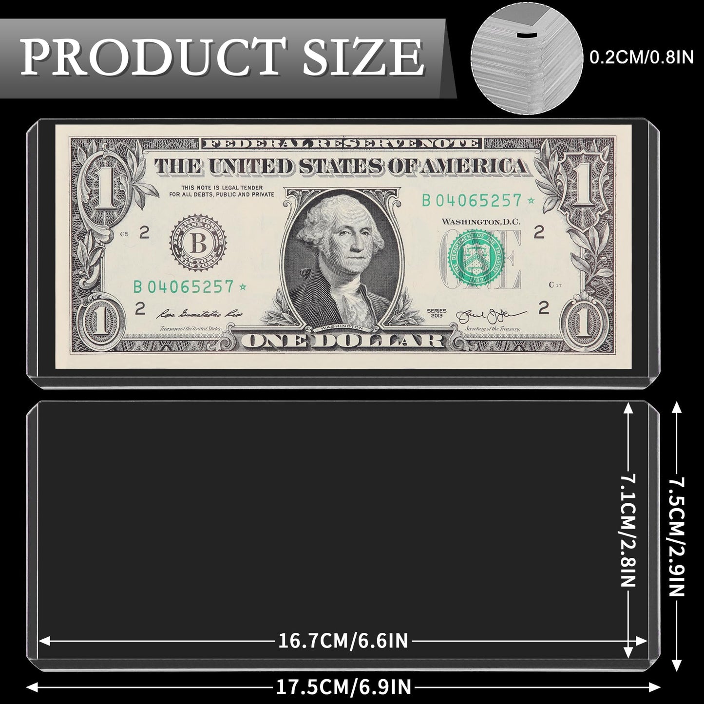 25PCS Clear Banknote Holders - Top-Load Hard Bill Currency PVC Holders 6.6"x2.8" Sleeves Display Holder for Paper Money Dollar Bill Collection
