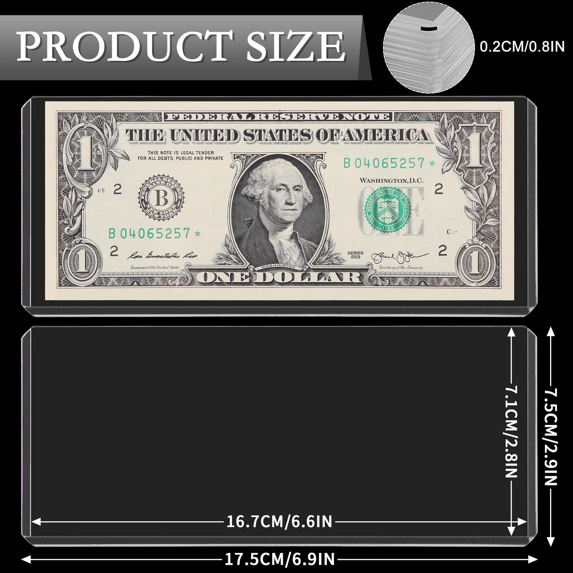 25PCS Clear Banknote Holders - Top-Load Hard Bill Currency PVC Holders 6.6"x2.8" Sleeves Display Holder for Paper Money Dollar Bill Collection