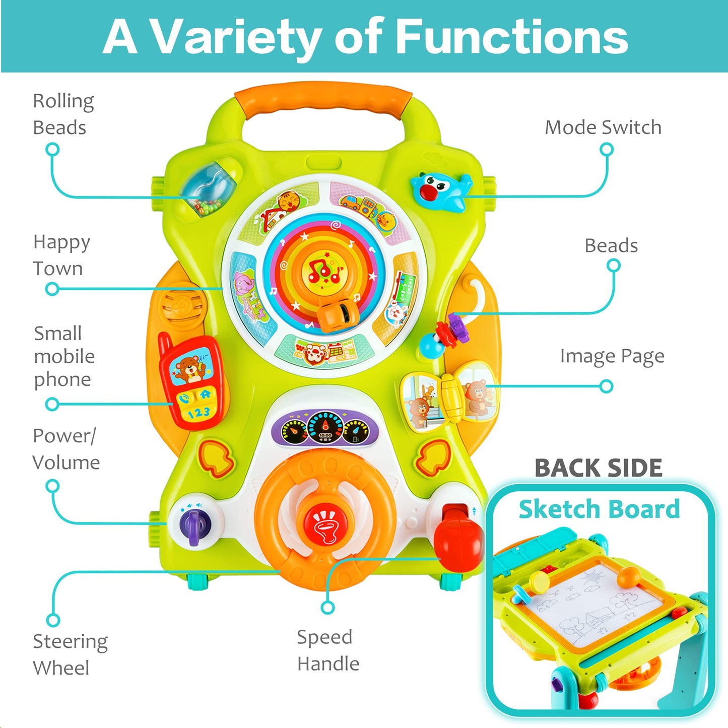 iPlay, iLearn 3 in 1 Baby Walker Sit to Stand Toys, Kids Activity Center, Toddlers Musical Fun Table, Lights and Sounds, Learning, Birthday Gift