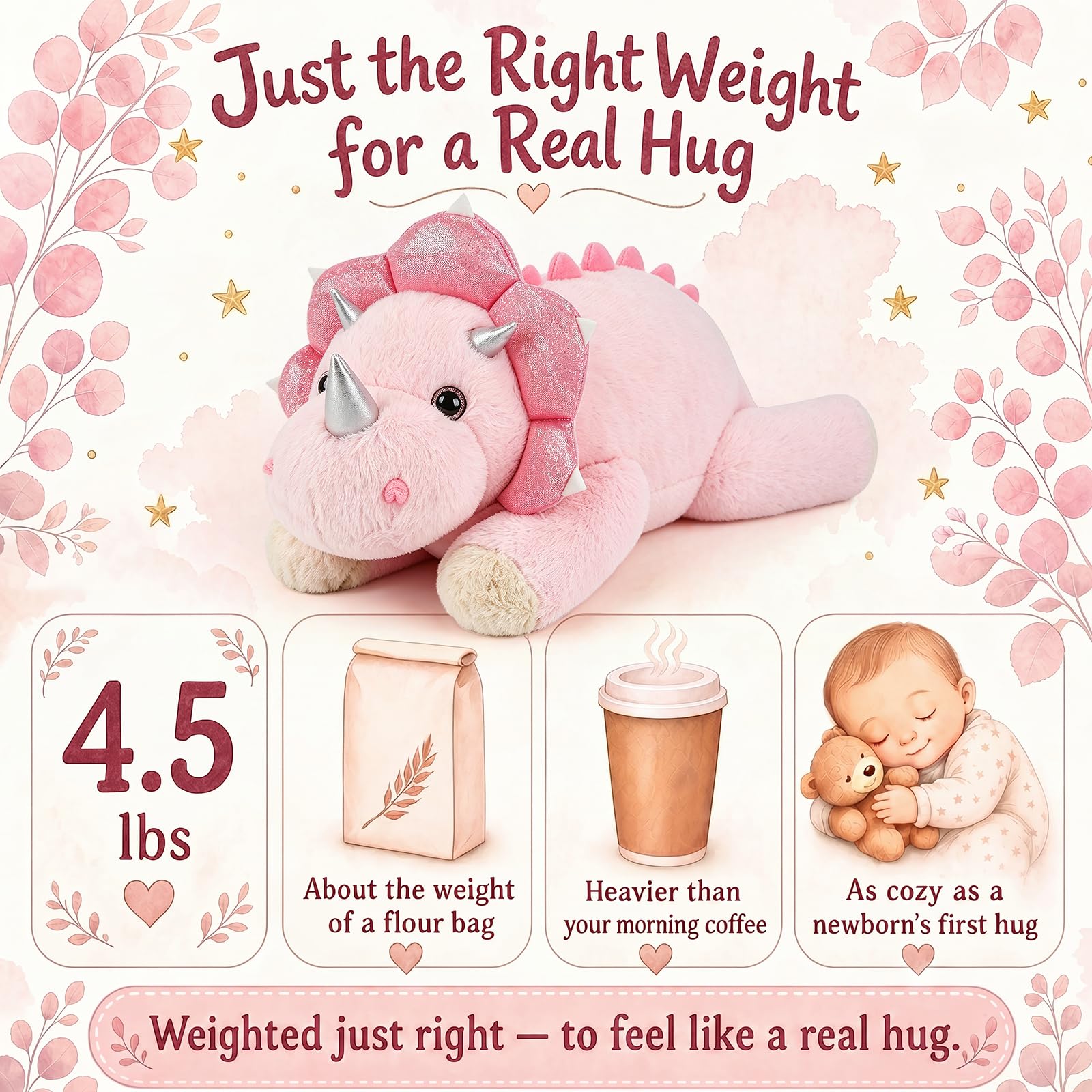 gnomantic Dinosaur Weighted Stuffed Animals, Plush Pillow for Kids
