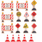 16 Pc Wooden Construction Signs and Traffic Cones - Construction Site Road Signs -Community Helpers Educational Preschool Street Track Accessories