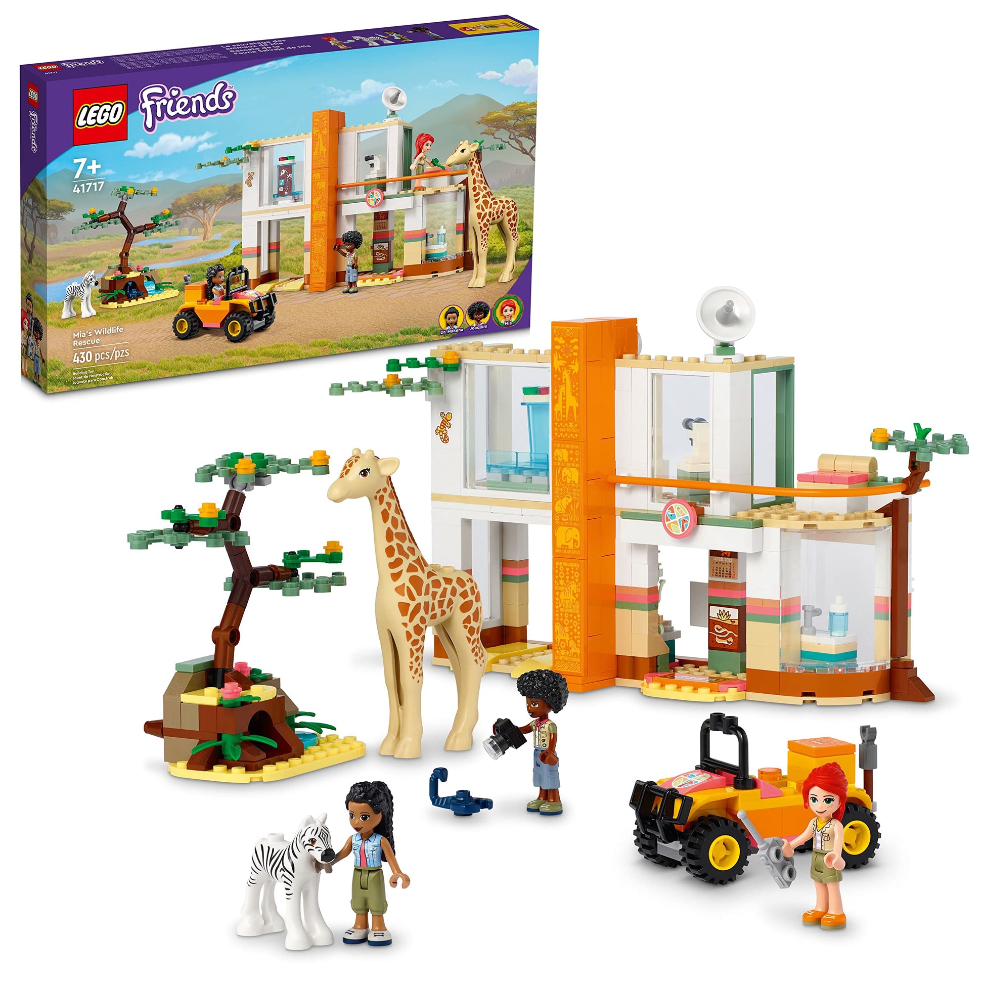 LEGO Friends Mia's Wildlife Rescue Toy 41717 with Zebra and Giraffe Safari Animal Figures Plus 3 Mini Dolls, Birthday Gift Idea for Kids, Girls & Boys