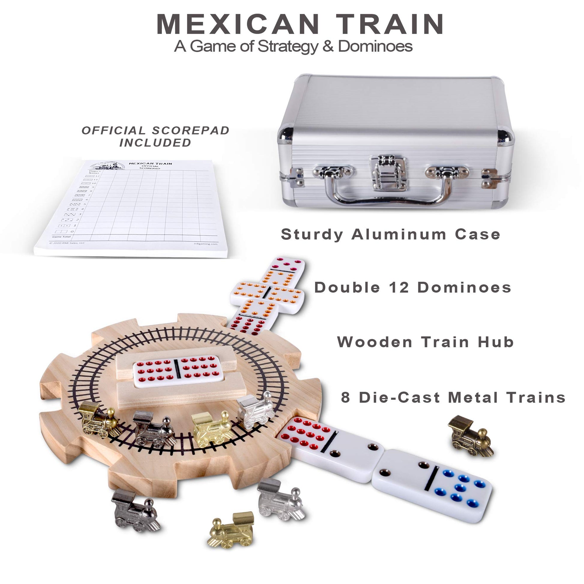 RNK Gaming Mexican Train Dominoes Set Double 12 Color Dots