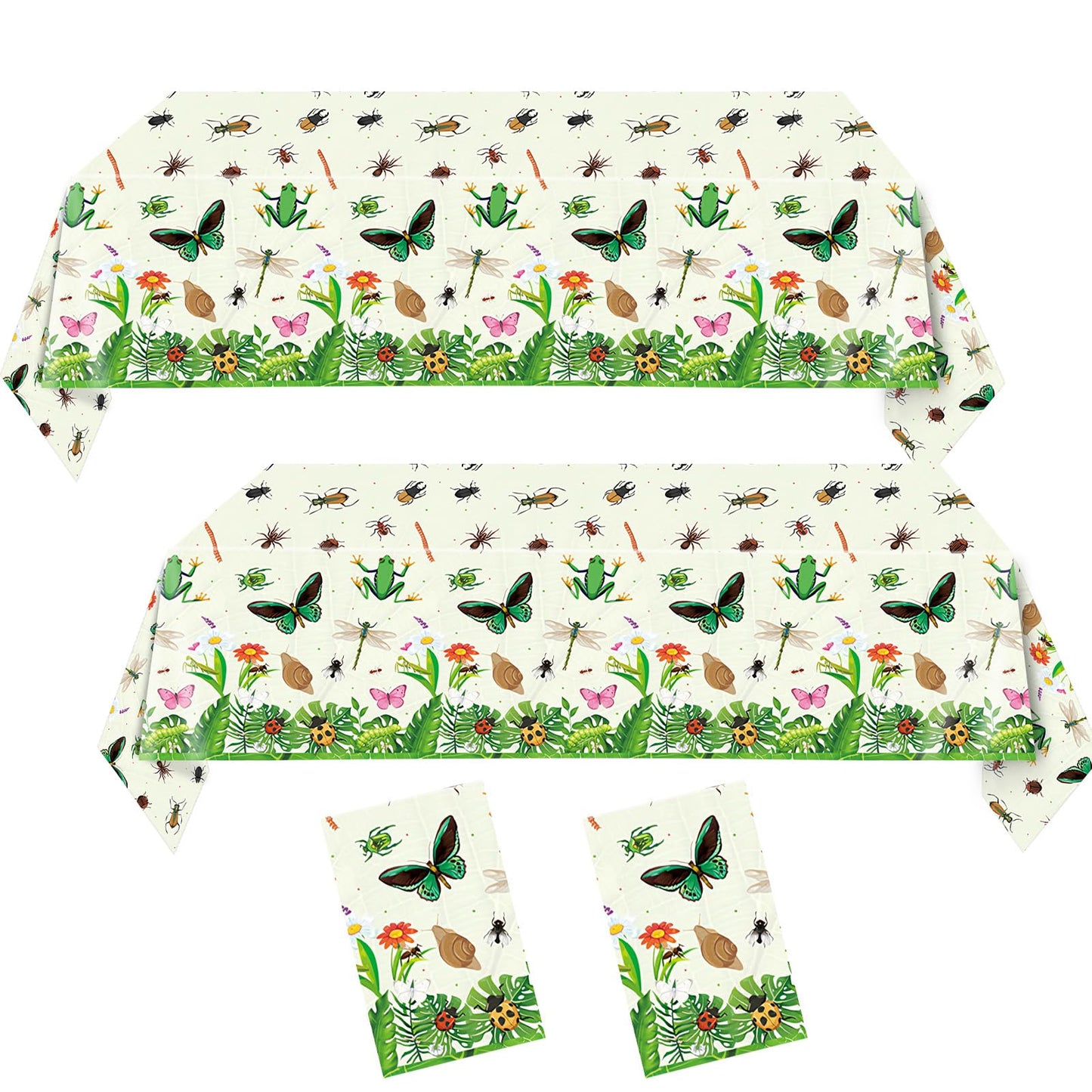 Mainivo 2Pcs Bug Theme Tablecloth Insect & Bug Party Decorations Garden Nature Insect Themed Disposable Plastic Rectangular Table Cloth, for Baby