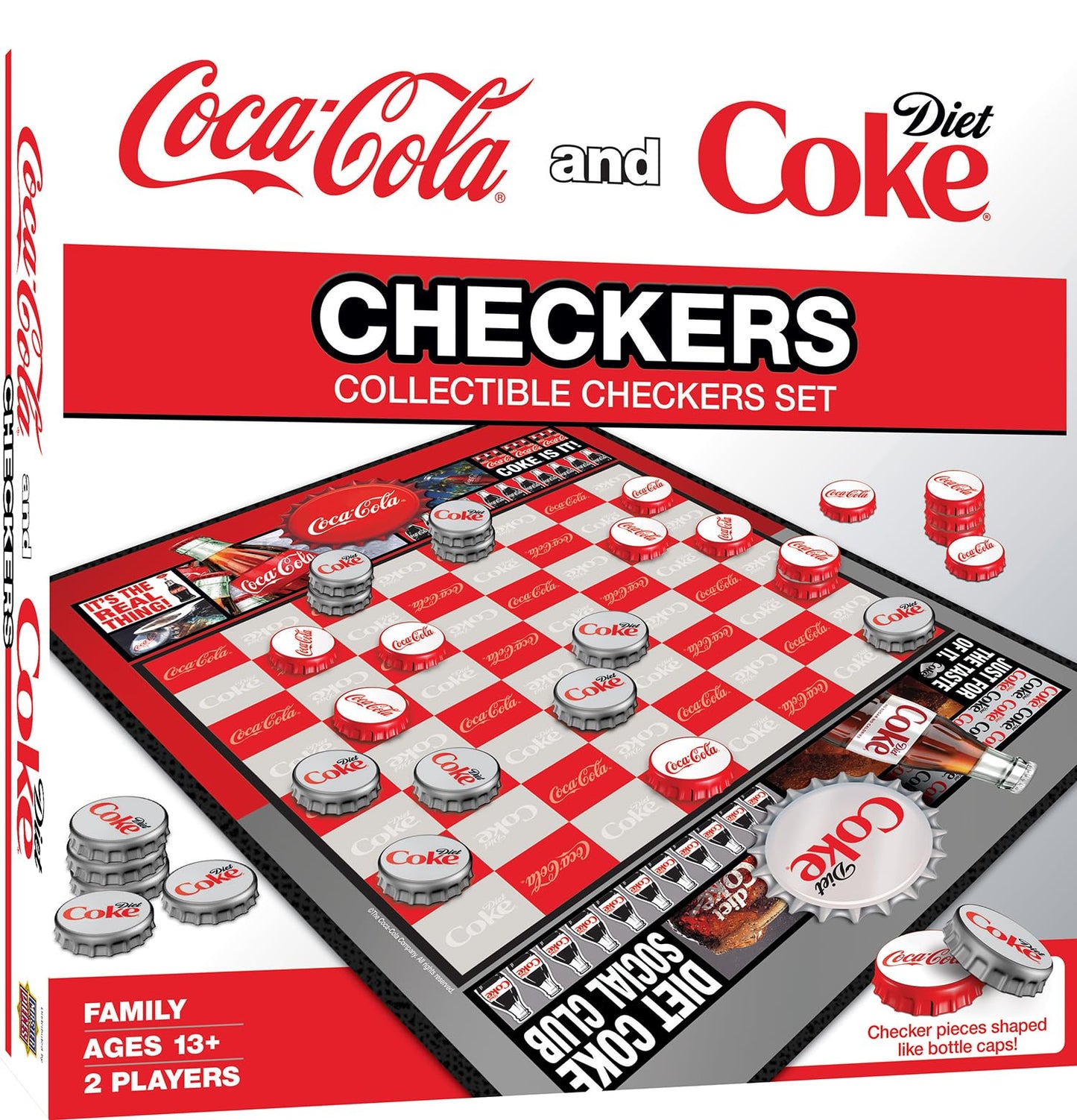 MasterPieces Coca-Cola and Diet Coke Checkers Board Game - Officially Licensed, Family Game, Includes 24 Pieces & King Caps, Ages 13+