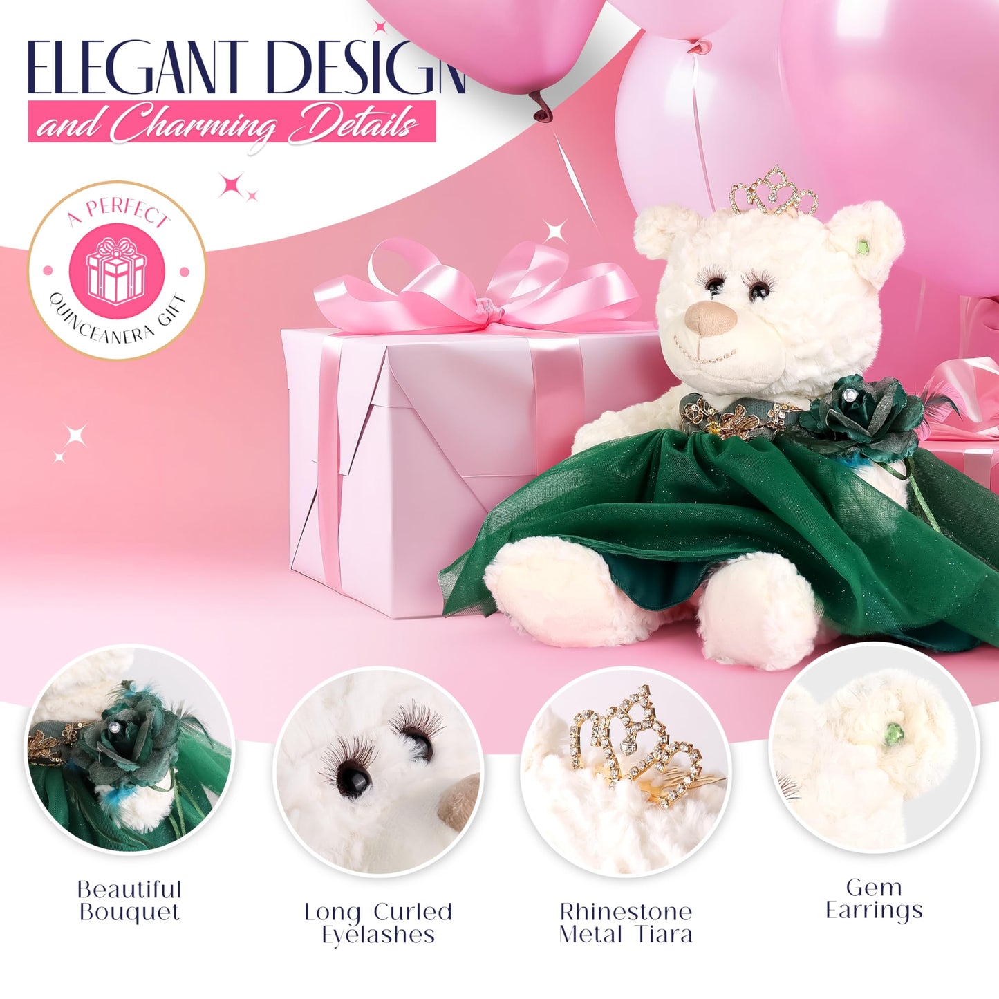 KINNEX COLLECTIONS SINCE 1997 20" Teddy Bear with Elegant Dress (Centerpiece) ~ B16631N-7 (Burgundy)
