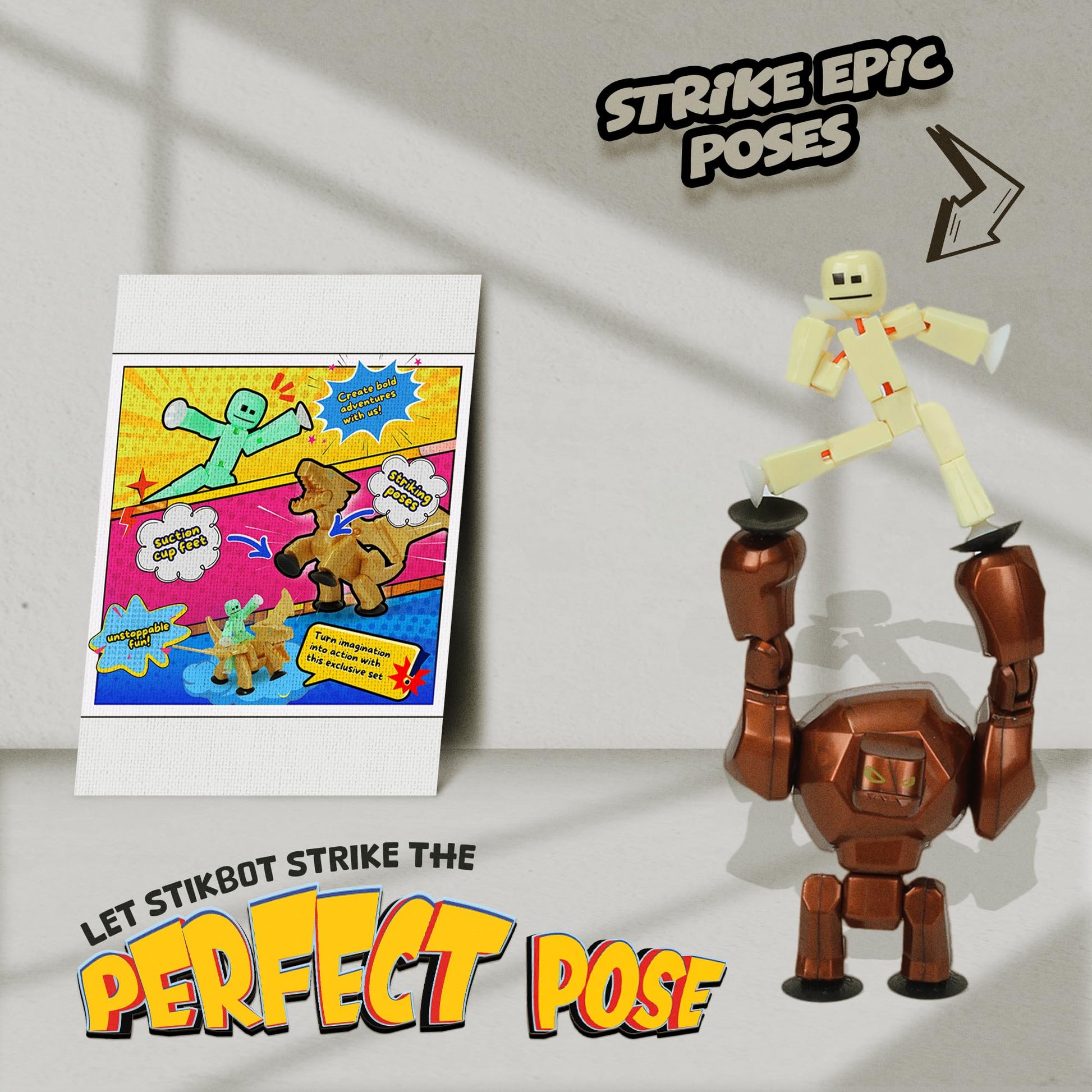 Zing StikBot & Mega Monster Stop-Motion Animation Pack - Exclusive Butter Yellow StikBot + Bronze Gigantus Figure, Creative Toy for Kids Age 4+