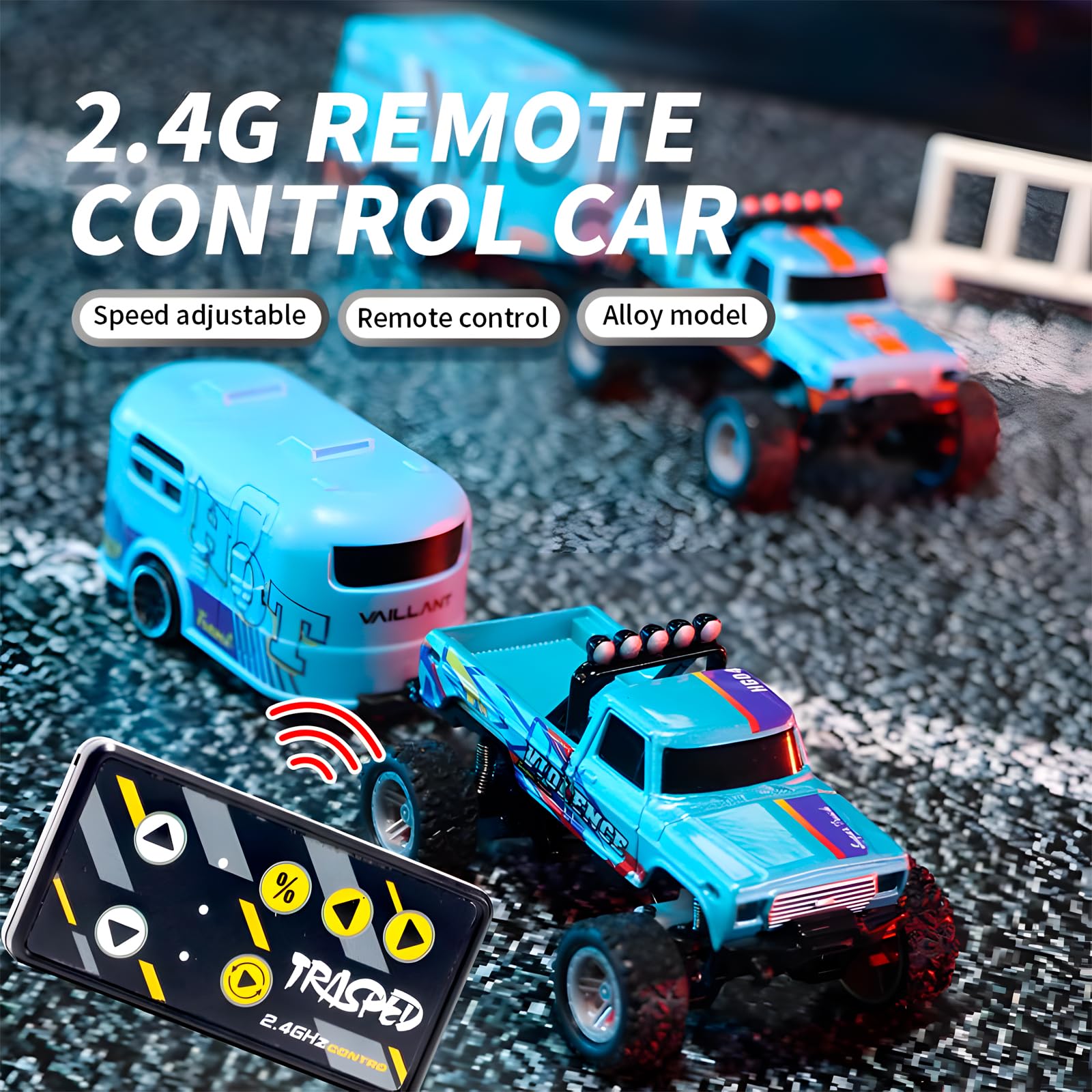 Flashstar Mini Rc Truck, 1:64 Scale Monster Truck Remote Control Car with Lights, 2.4Ghz Remote Control, Speed/Steering Adjustable (Green)