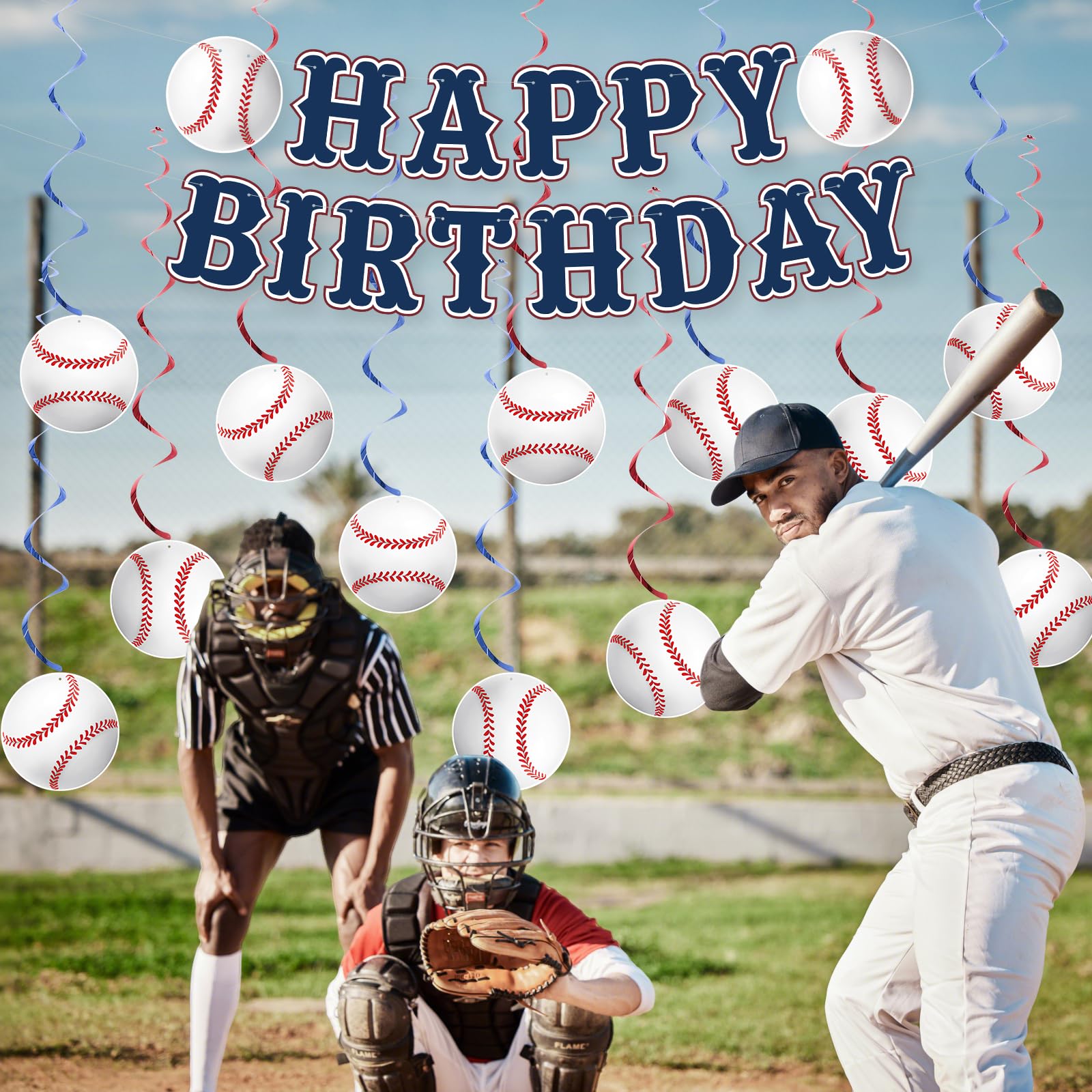 KORHONEN Baseball Birthday Party Decorations, Happy Birthday Banner and Hanging Swilrs for Baseball Themed Party Decorations