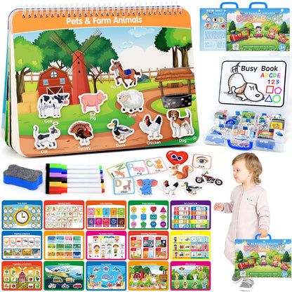 Preschool Busy Book for Toddlers with Case, 176 Pieces Accessory Complete Preassembled Activity Books for Kids, Learning Resources Montessori